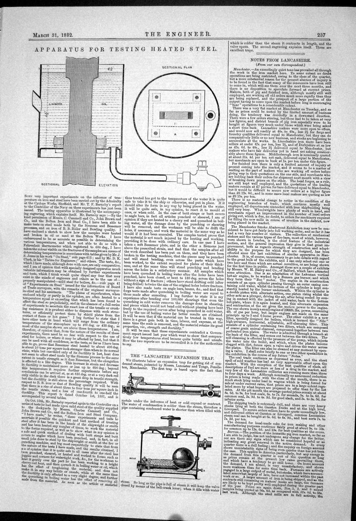 Antique Print 1882 Apparatus Testing Heated Steel Lancaster Expansion Trap 19th