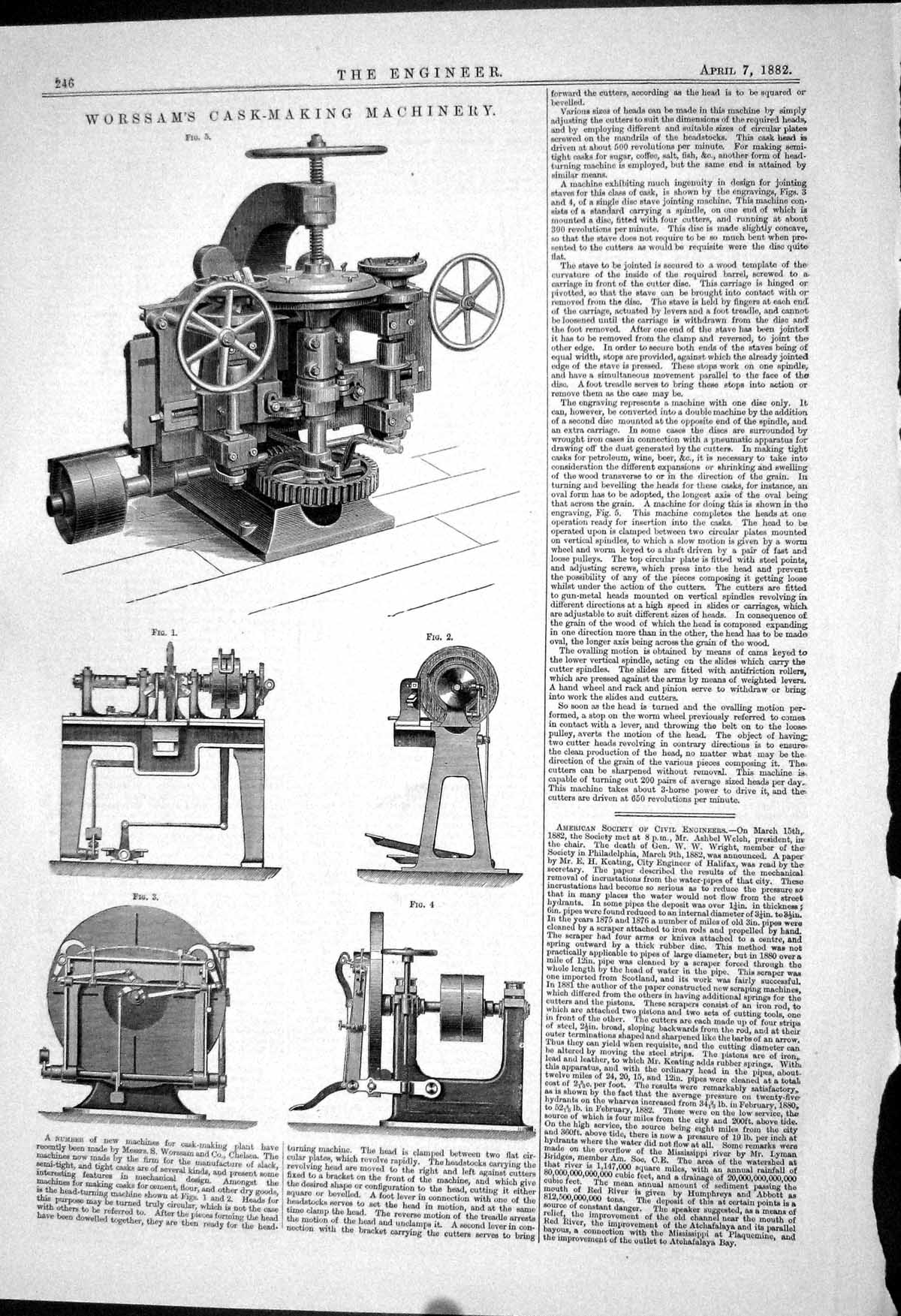 Old Engineering 1882 Worssam Cask-Making Machinery Instruments Chelse Victorian