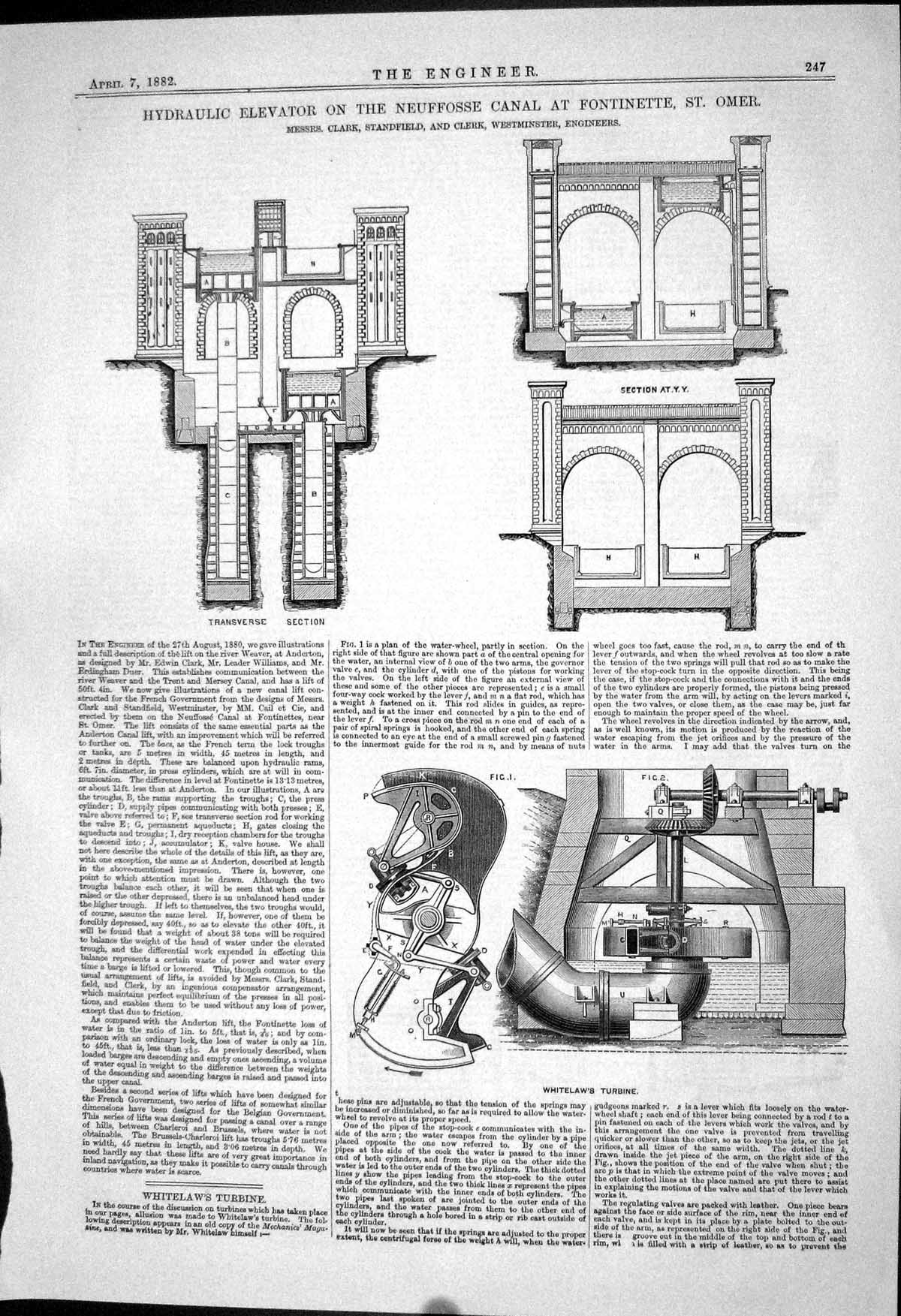 Old 1882 Hydraulic Elevator Neuffosse Canal Clark Standfield Whitelaw Victorian