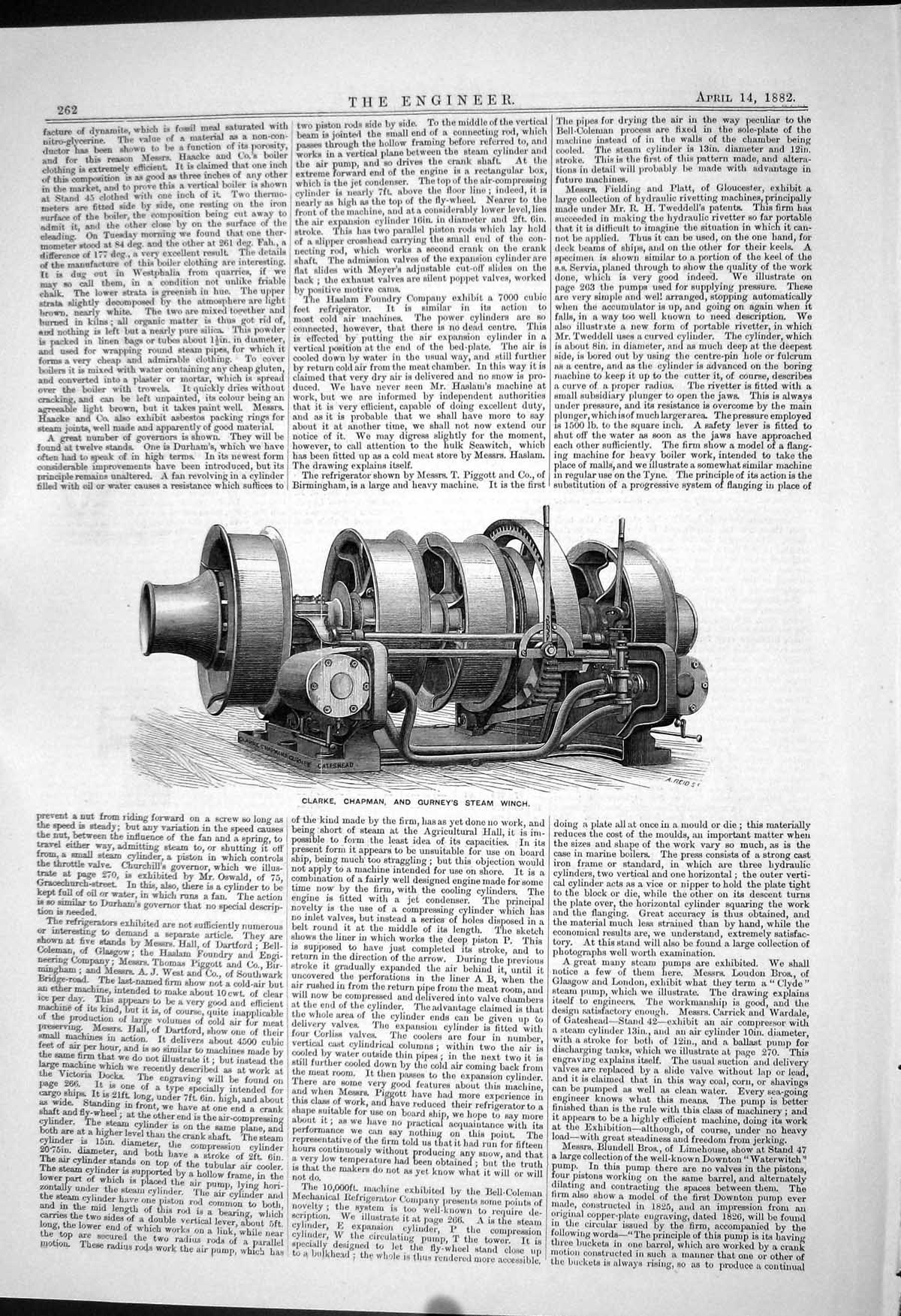 Antique Print Engineering 1882 Clarke Chapman Gurney Steam Winch Machinery 19th