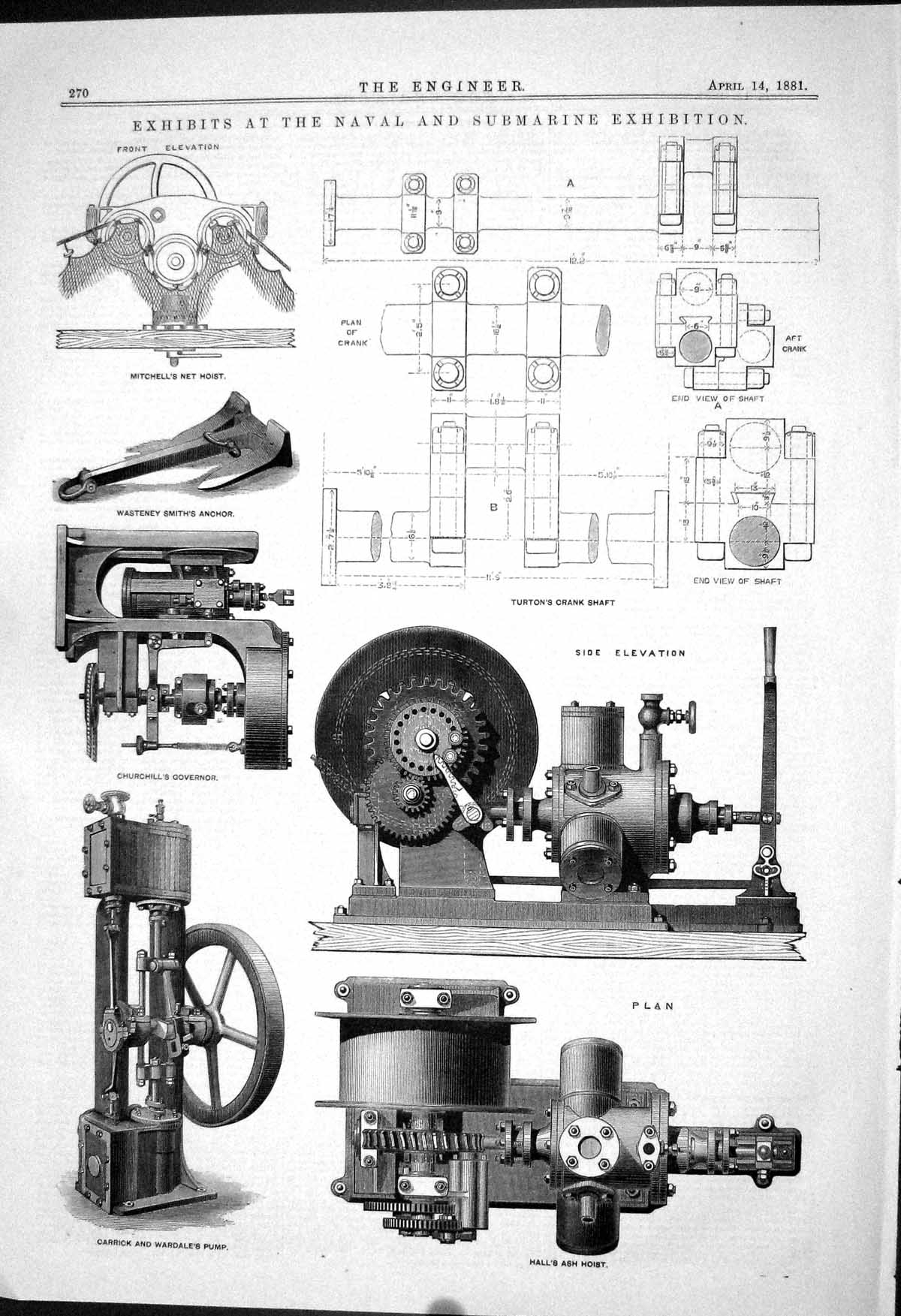 Old Print 1882 Naval Submarine Exhibition Turton Crank Shaft Hall Carrick 19th