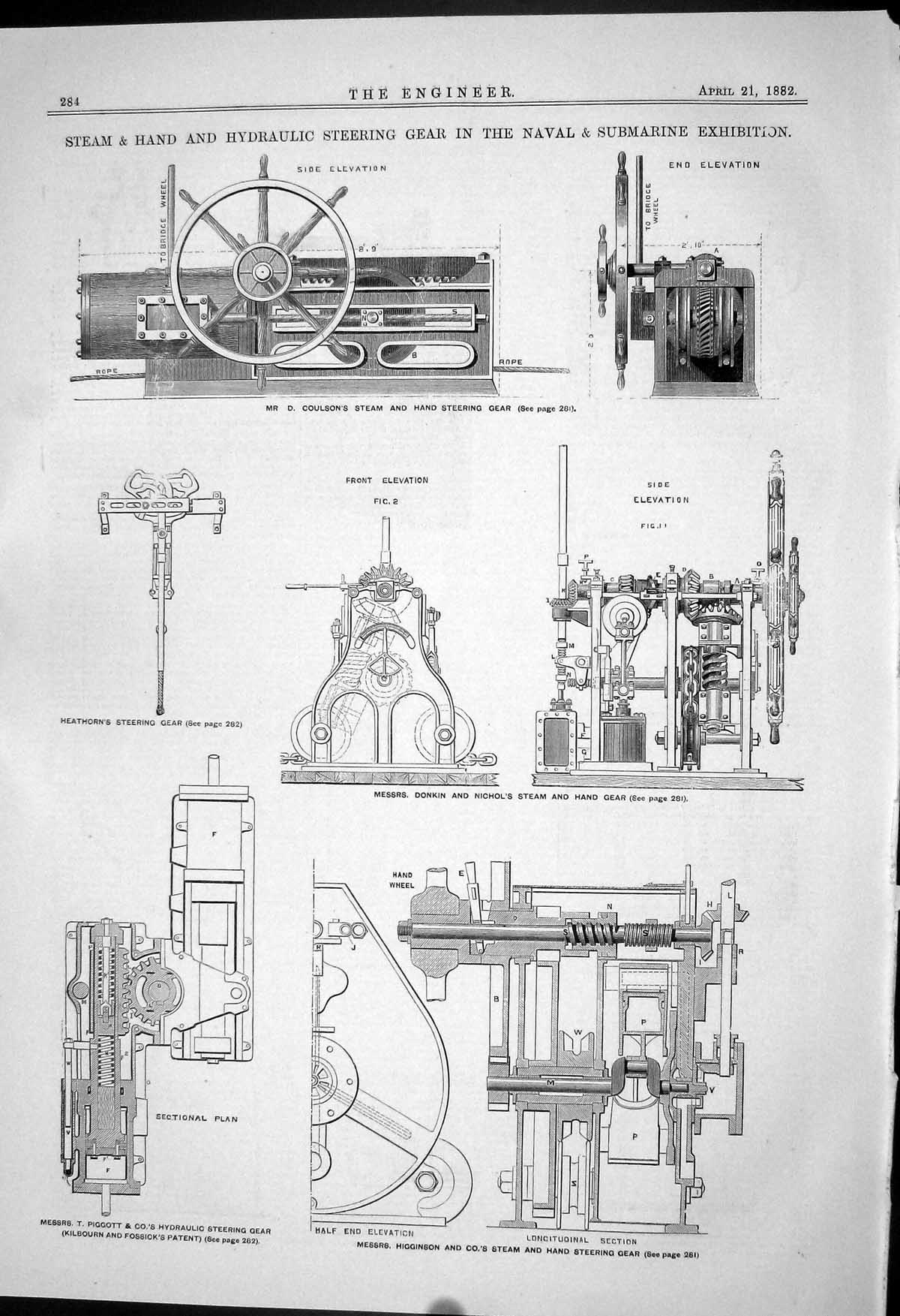 Antique Print 1882 Steam Hydraulic Steering Gear Naval Submarine Exhibition