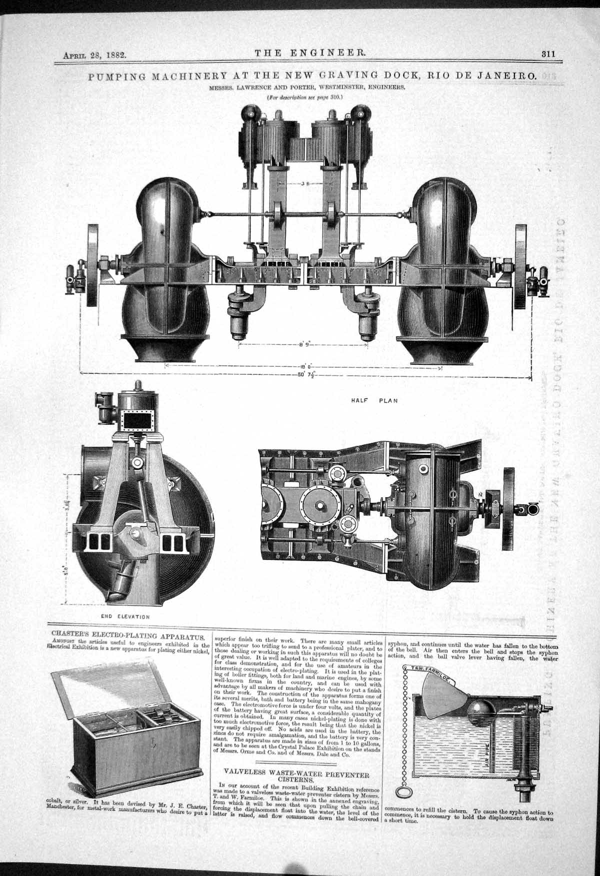 Old *6112 1882 Pumping Machinery New Graving Dock Rio Janeiro Lawrenc
