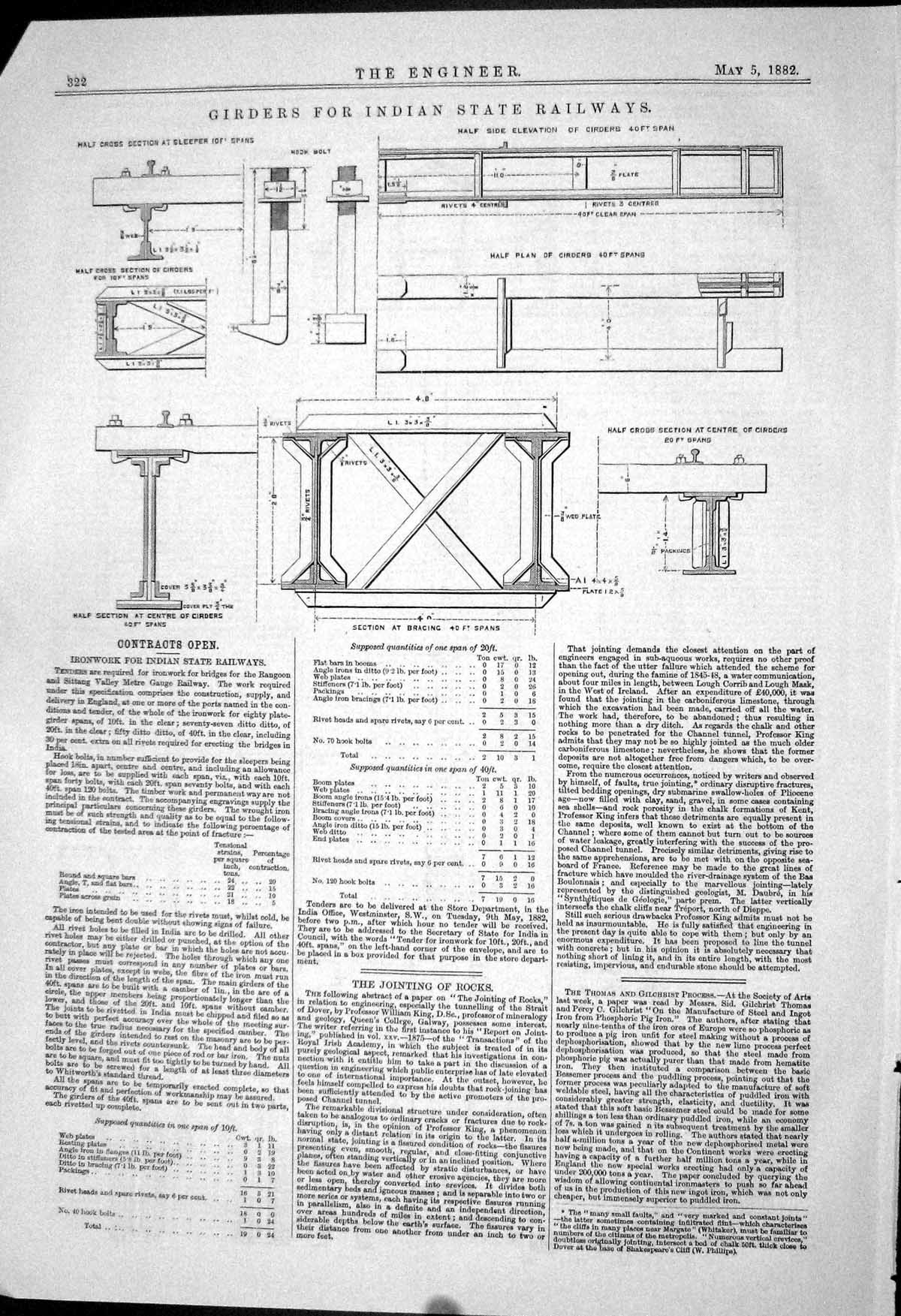 Old Engineering Girders Indian State Railways 1882 Plan Section Braci Victorian