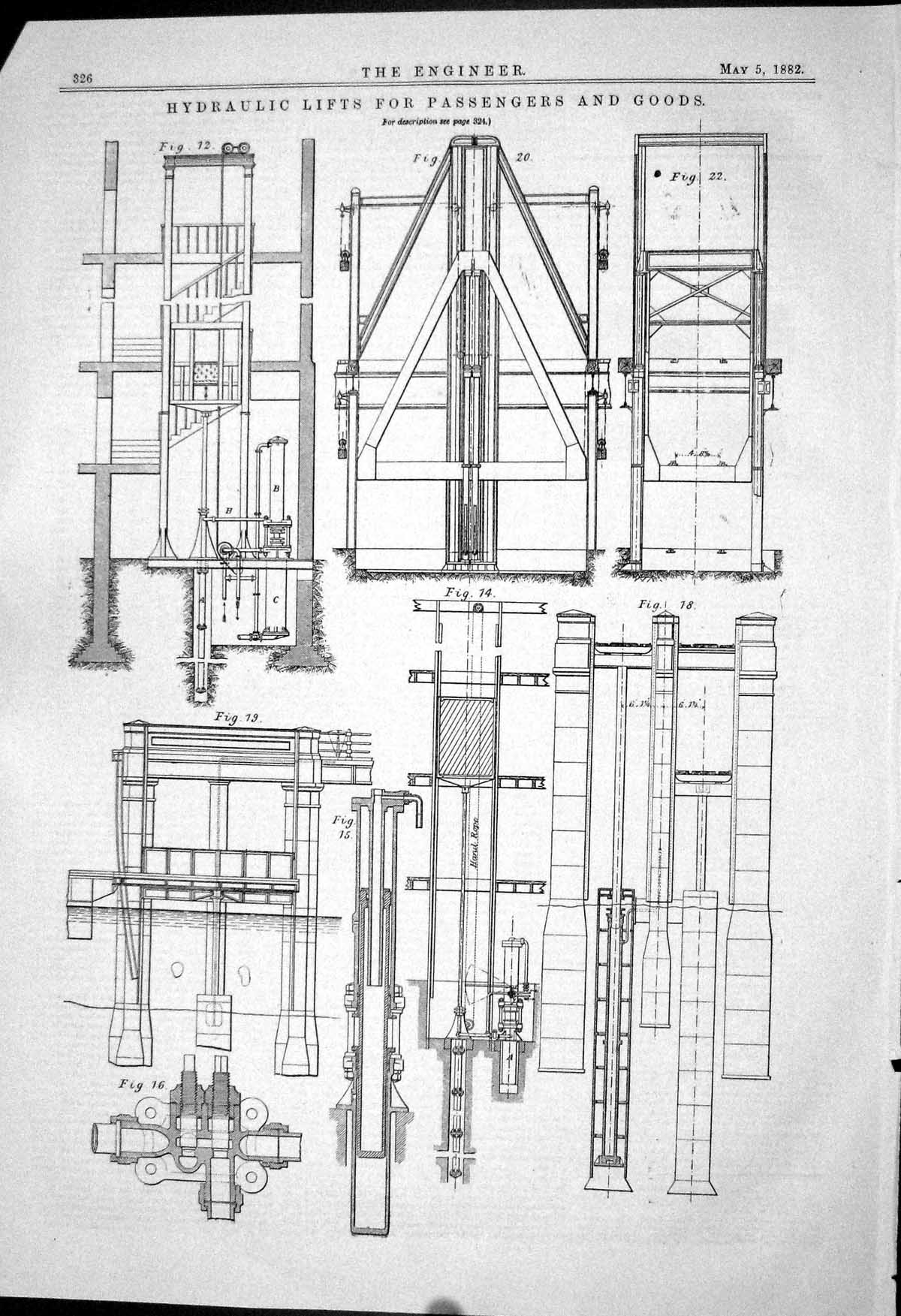 Old Engineering 1882 Hydraulic Lifts Passengers Goods Machinery Hand Victorian
