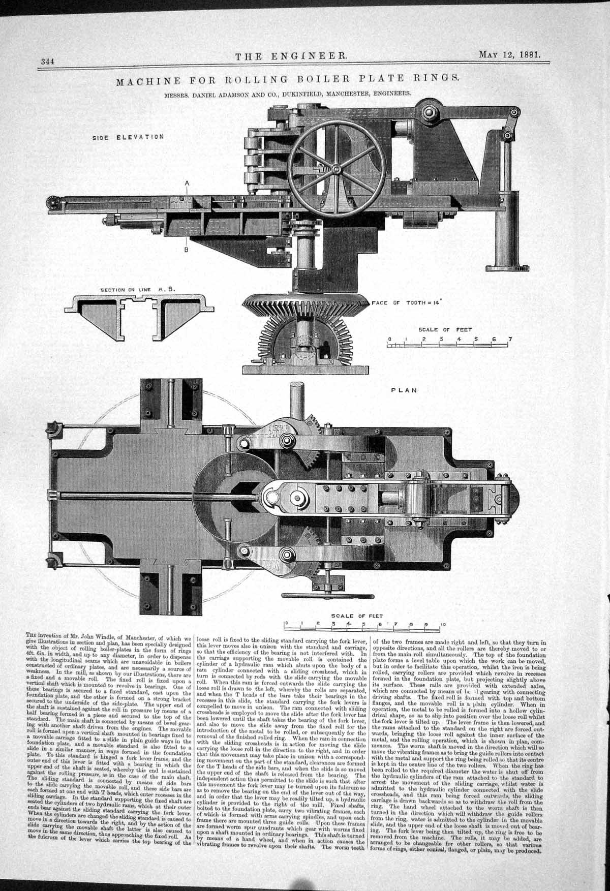 Old 1882 Machine Rolling Boiler Plate Rings Machinery Daniel Adamson Victorian