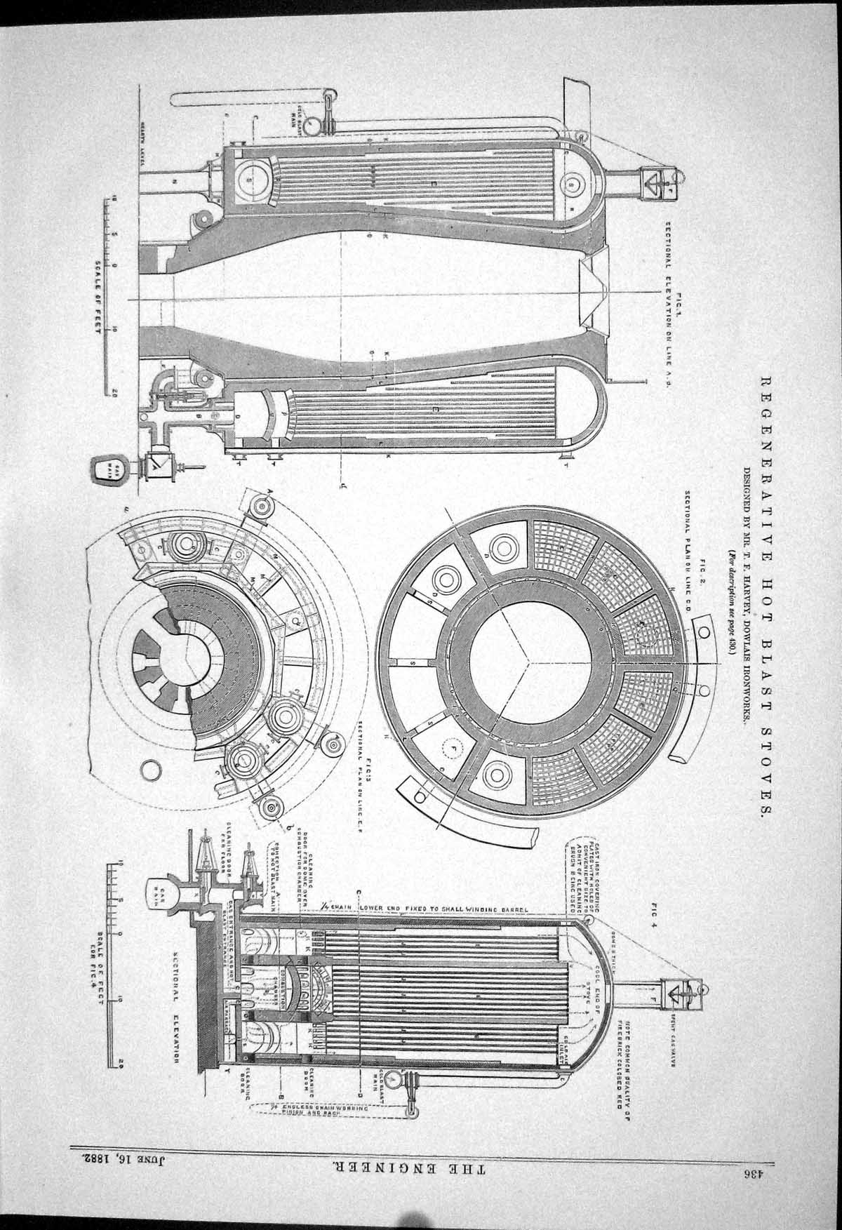 Antique Old Print Regenerative Hot Blast Stoves Harvey Dowlais 1882 Machinery