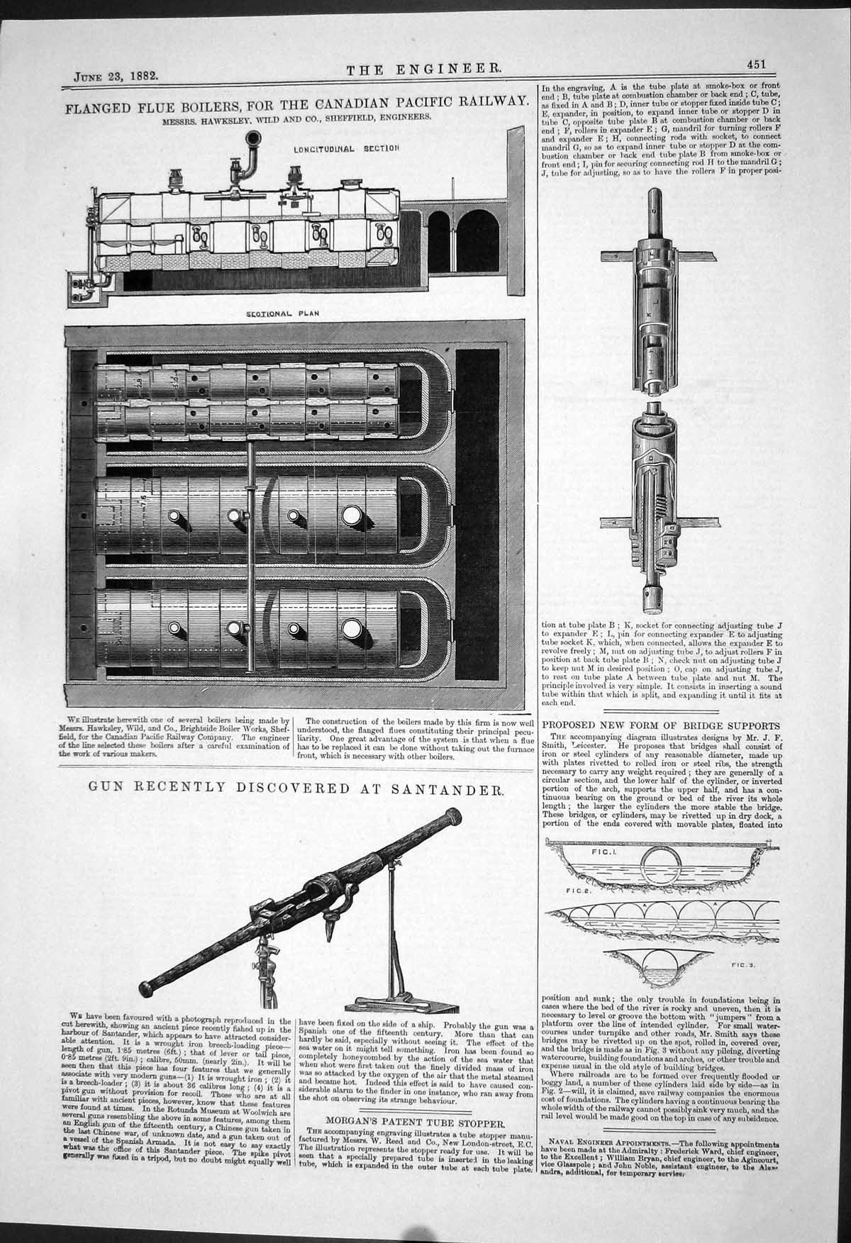 Old 1882 Flanged Flue Boilers Canada Railway Hawksley Santander Guns Victorian