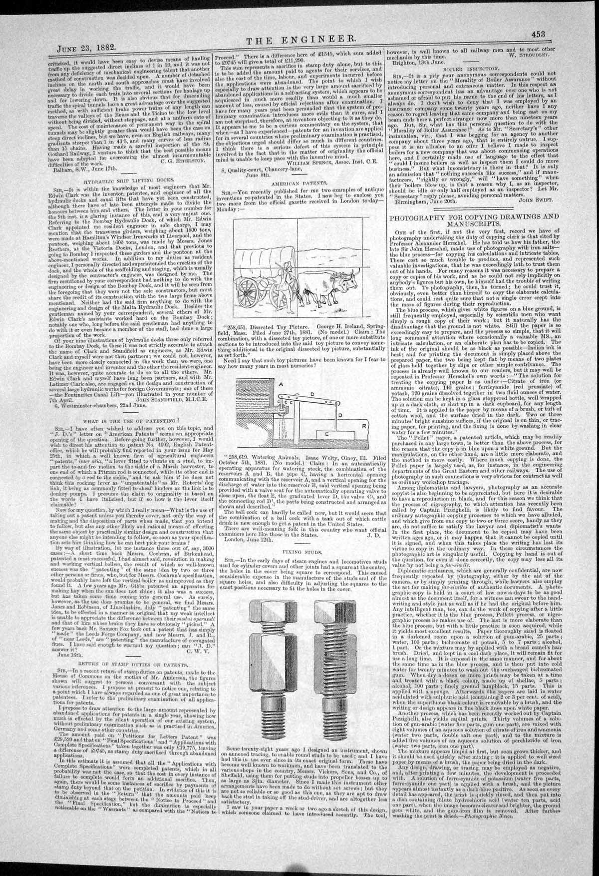 Old 1882 American Patents Ireland Fixing Studs Portable Engine Marsha Victorian