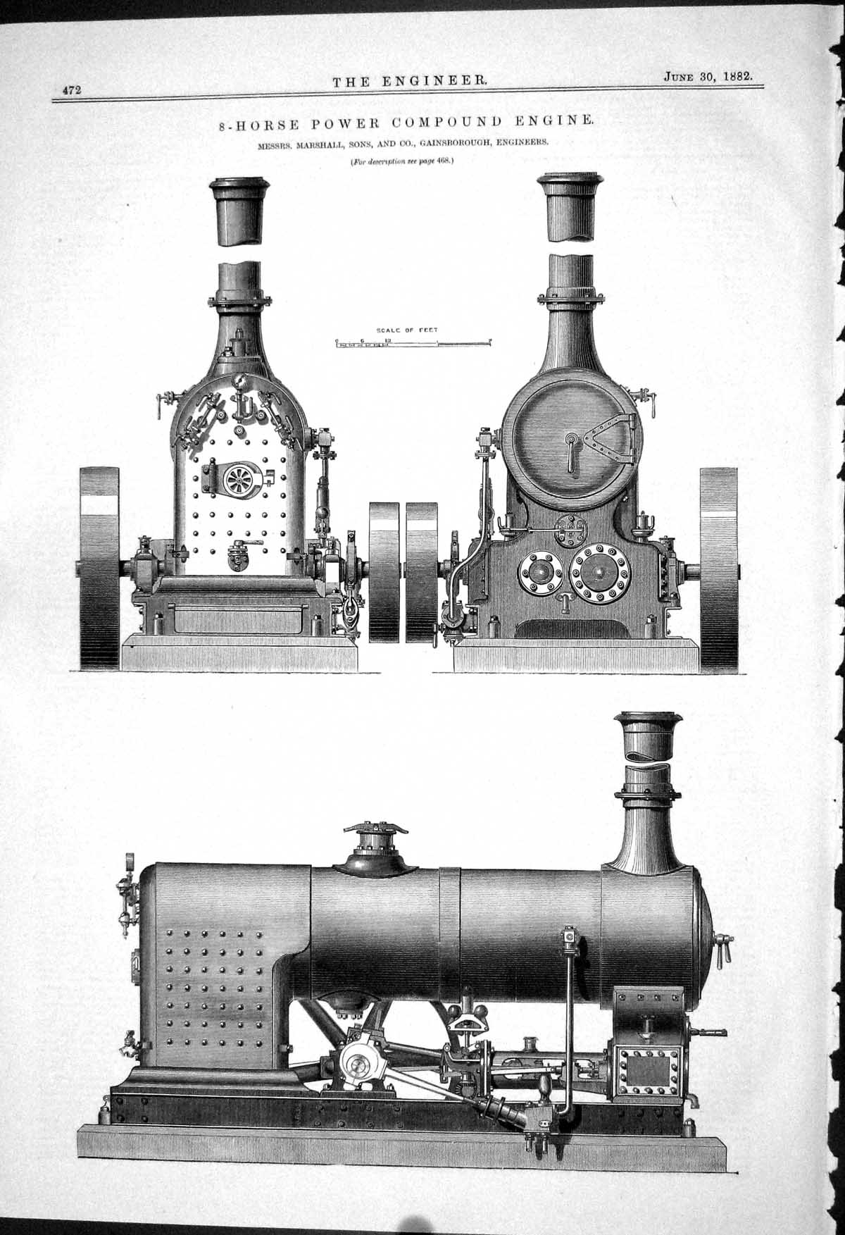 Old Engineering 1882 8-Horse Power Compound Engine Marshall Gainsboro Victorian