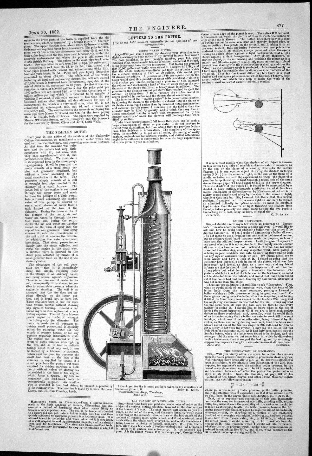 Old Engineering 1882 Simplex Motor Machinery Diagram Transit Venus Op Victorian