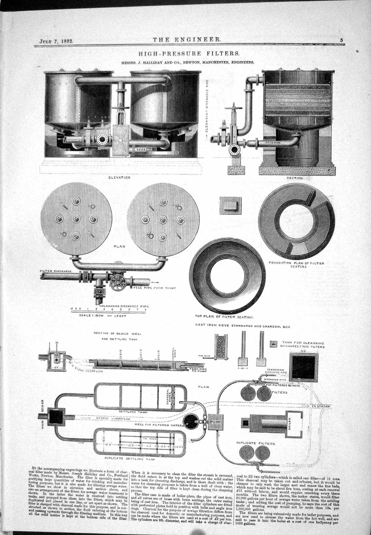 Old Print 1882 High-Pressure Filters Halliday Plan Thirty Quarter Malding 19th