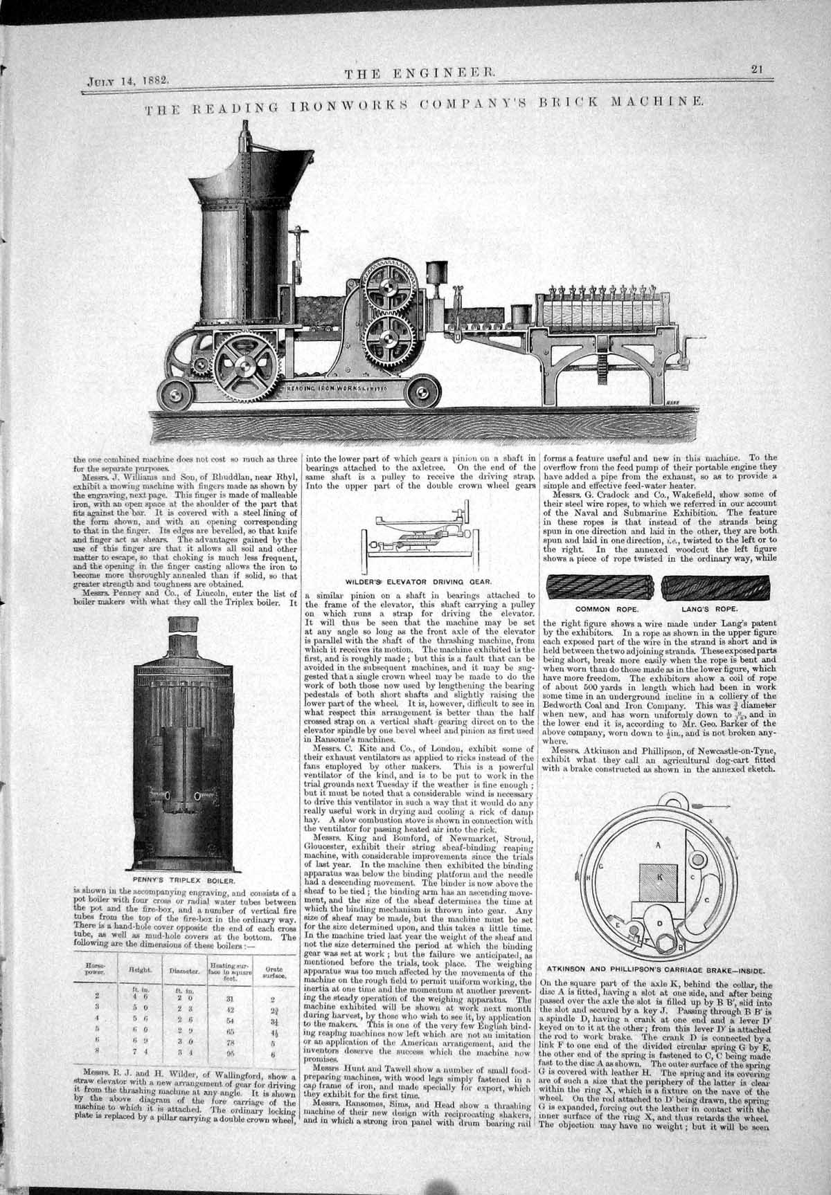 Old 1882 Reading Brick Machine Penny Boiler Atkinson Phillipson Gibbo Victorian