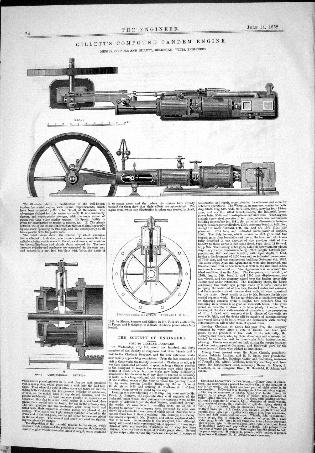 Old Print 1882 Gillett Tandem Engine Spencer Rider Hot Air American Pump 19th