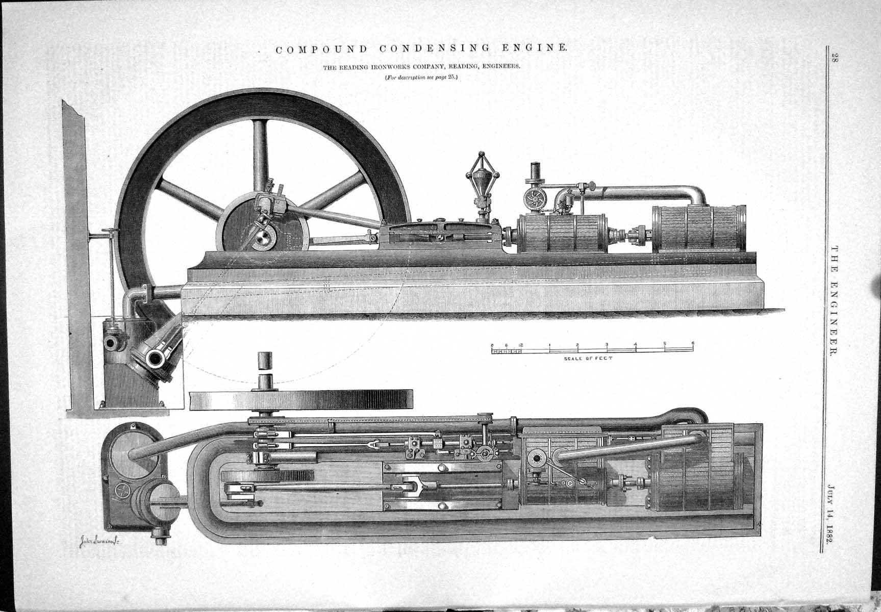 Antique Print 1882 Engineering Compound Condensing Engine Reading Ironworks
