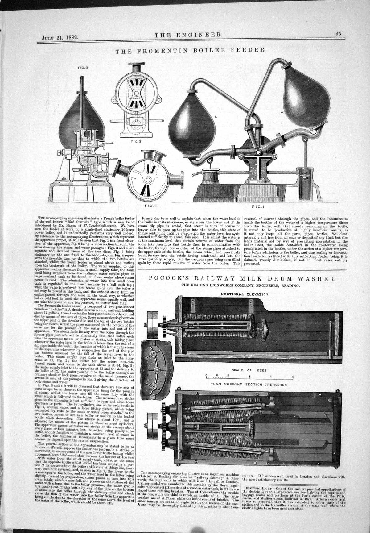 Antique Print 1882 Fromentin Boiler Feeder Pocock Railway Milk Drum Washer 19th