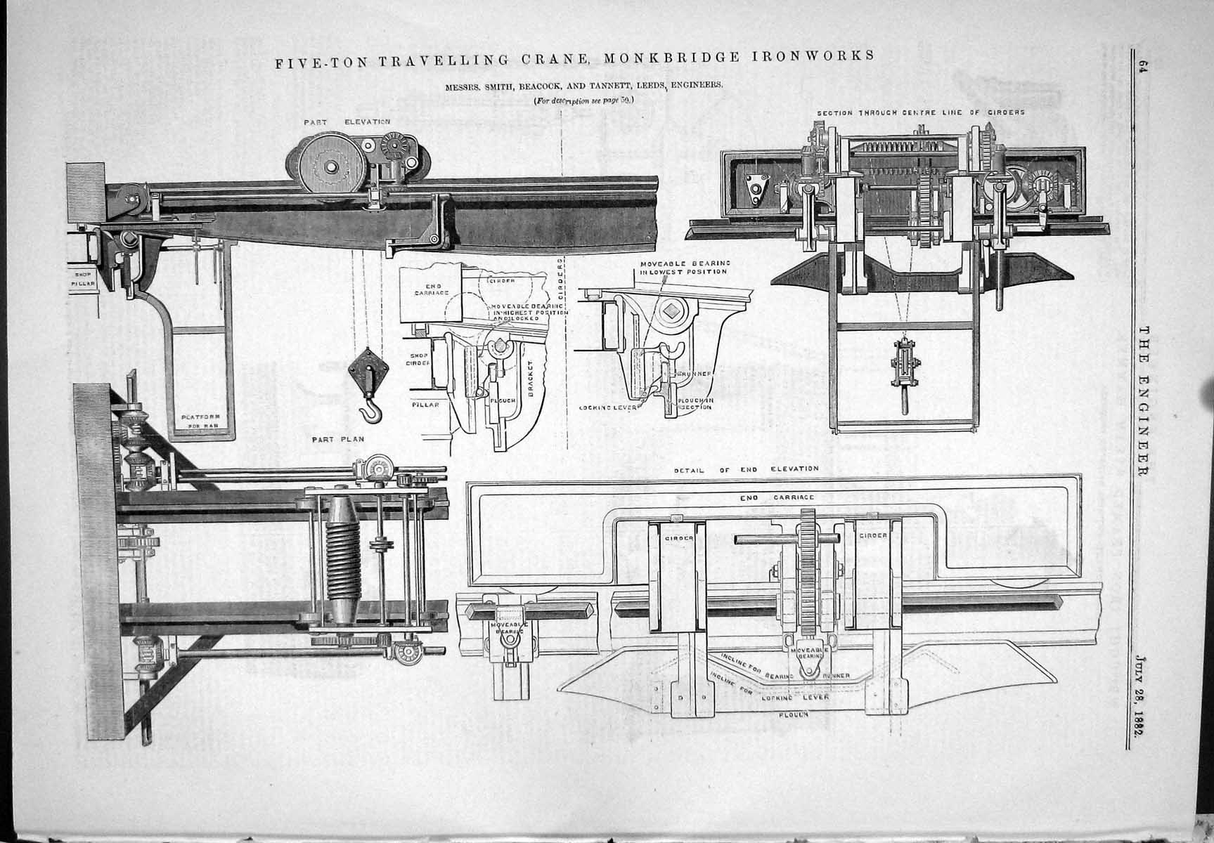 Old 1882 Engineering Travelling Crane Monkbridge Ironworks Smith Beac Victorian