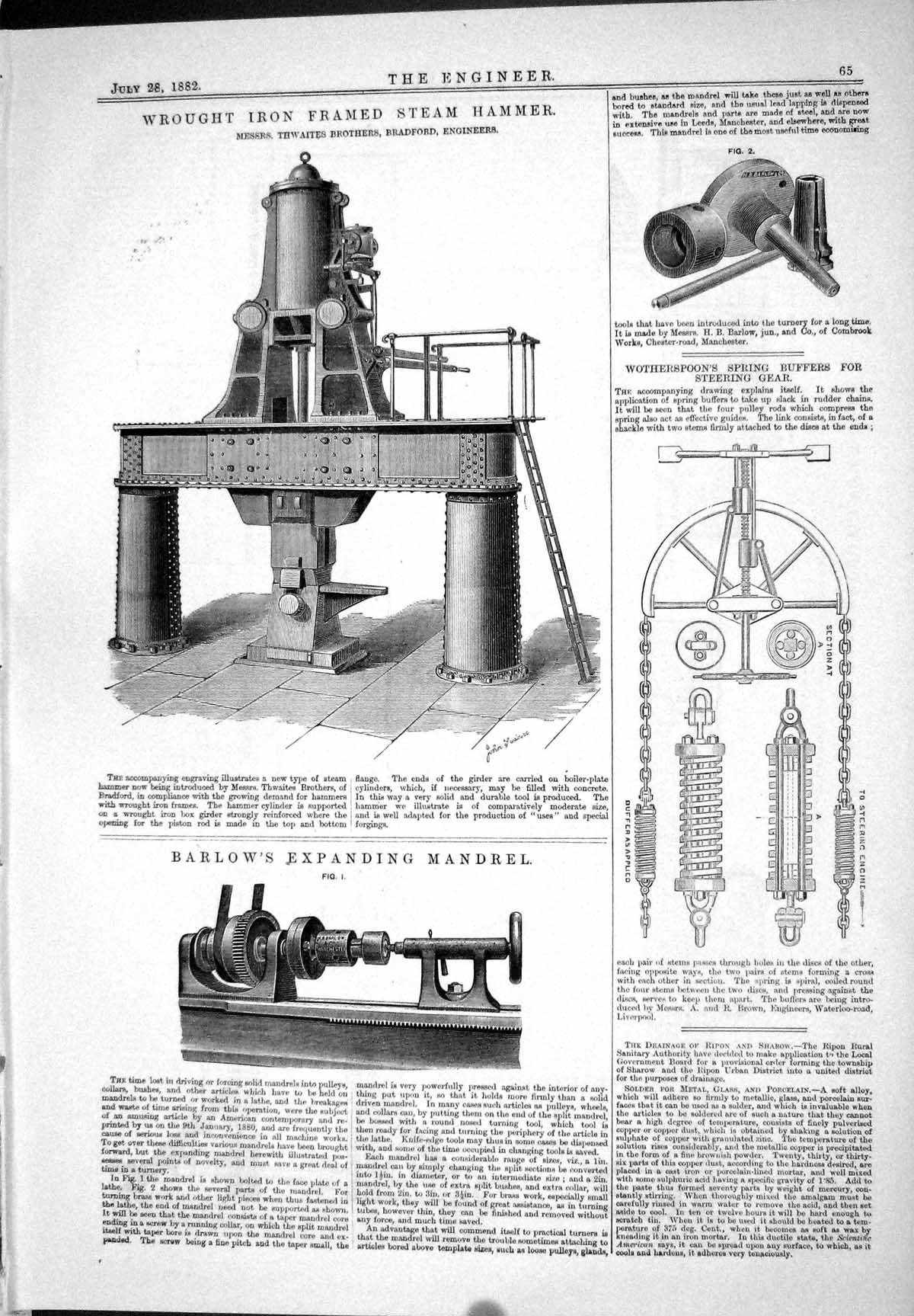 Antique Print 1882 Steam Hammer Thwaites Barlow Wotherspoon Calais Harbour 19th