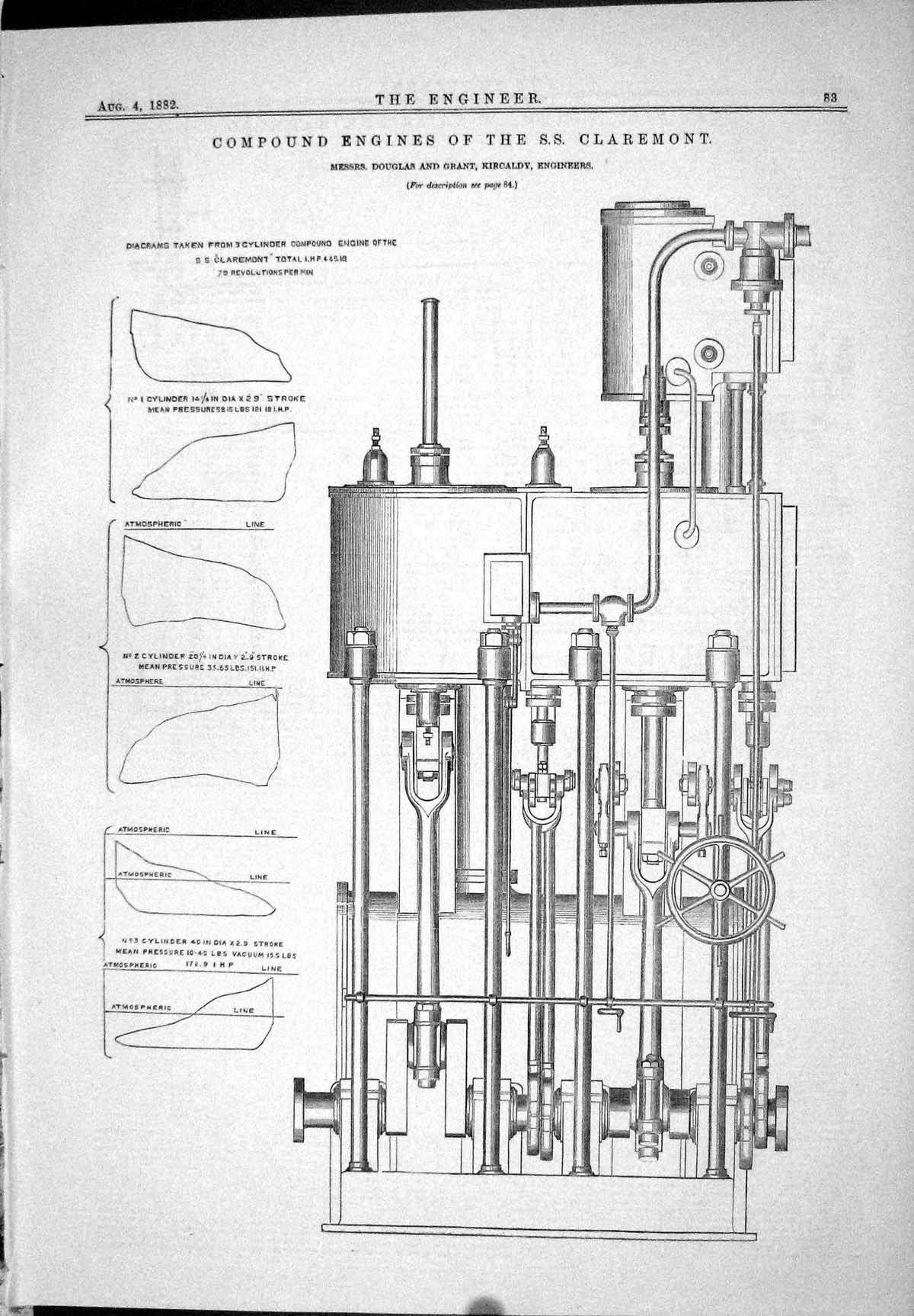 Old 1882 Engineering Compound Engines S.S. Ship Claremont Douglas Gra Victorian