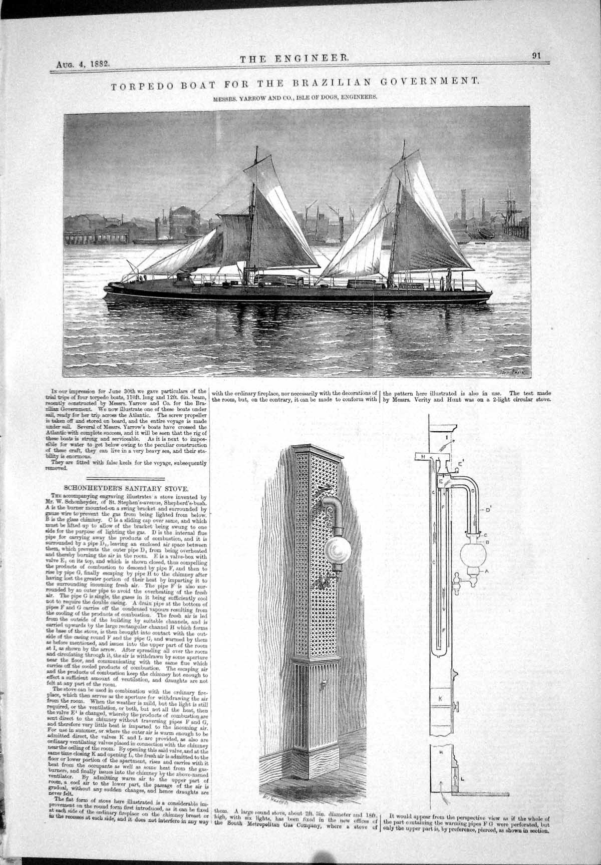 Old 1882 Engineering Torpedo Boat Brazilian Government Yarrow Schonhe Victorian