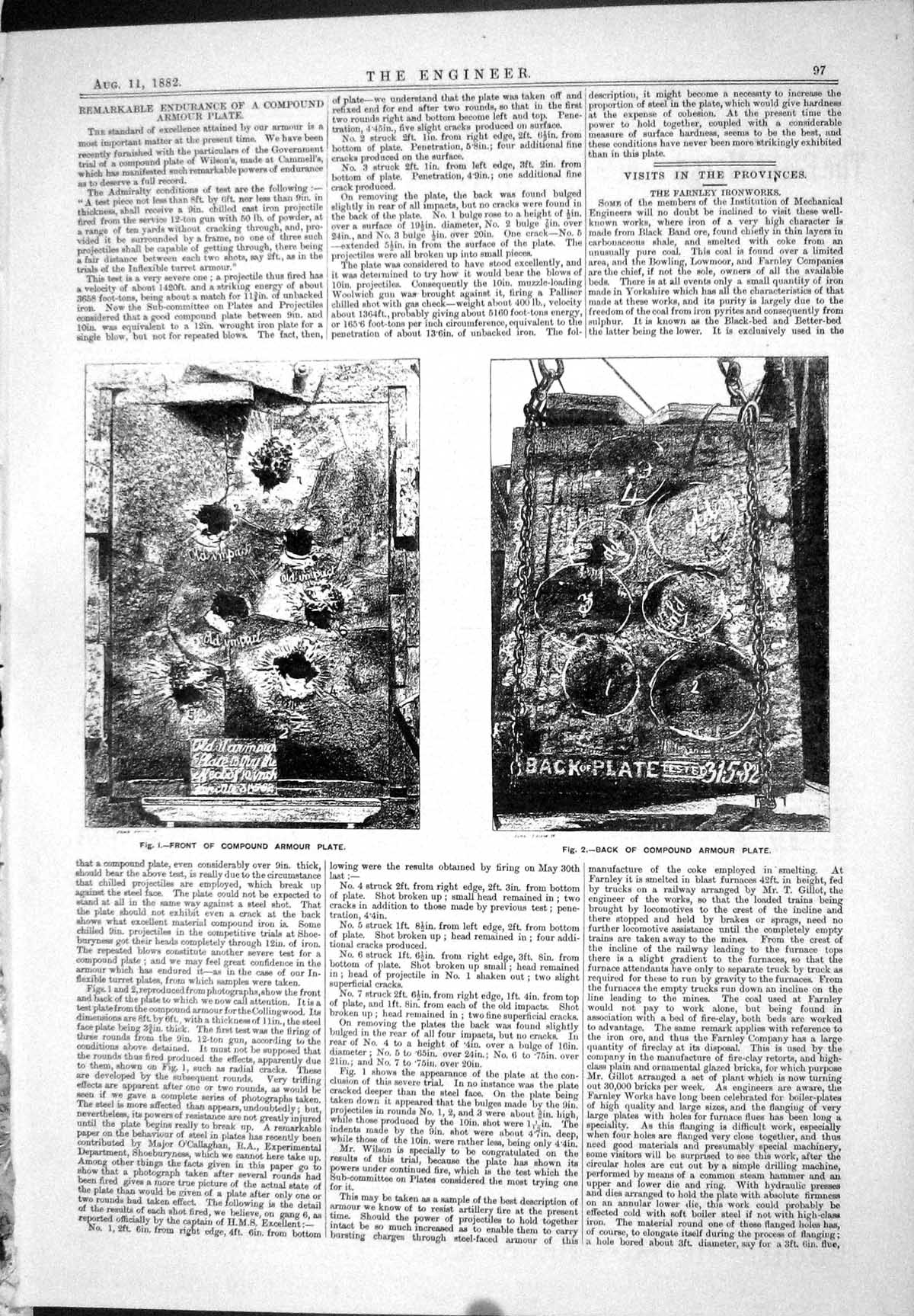 Antique Old Print 1882 Engineering Endurance Compound Armour Plate Backplate