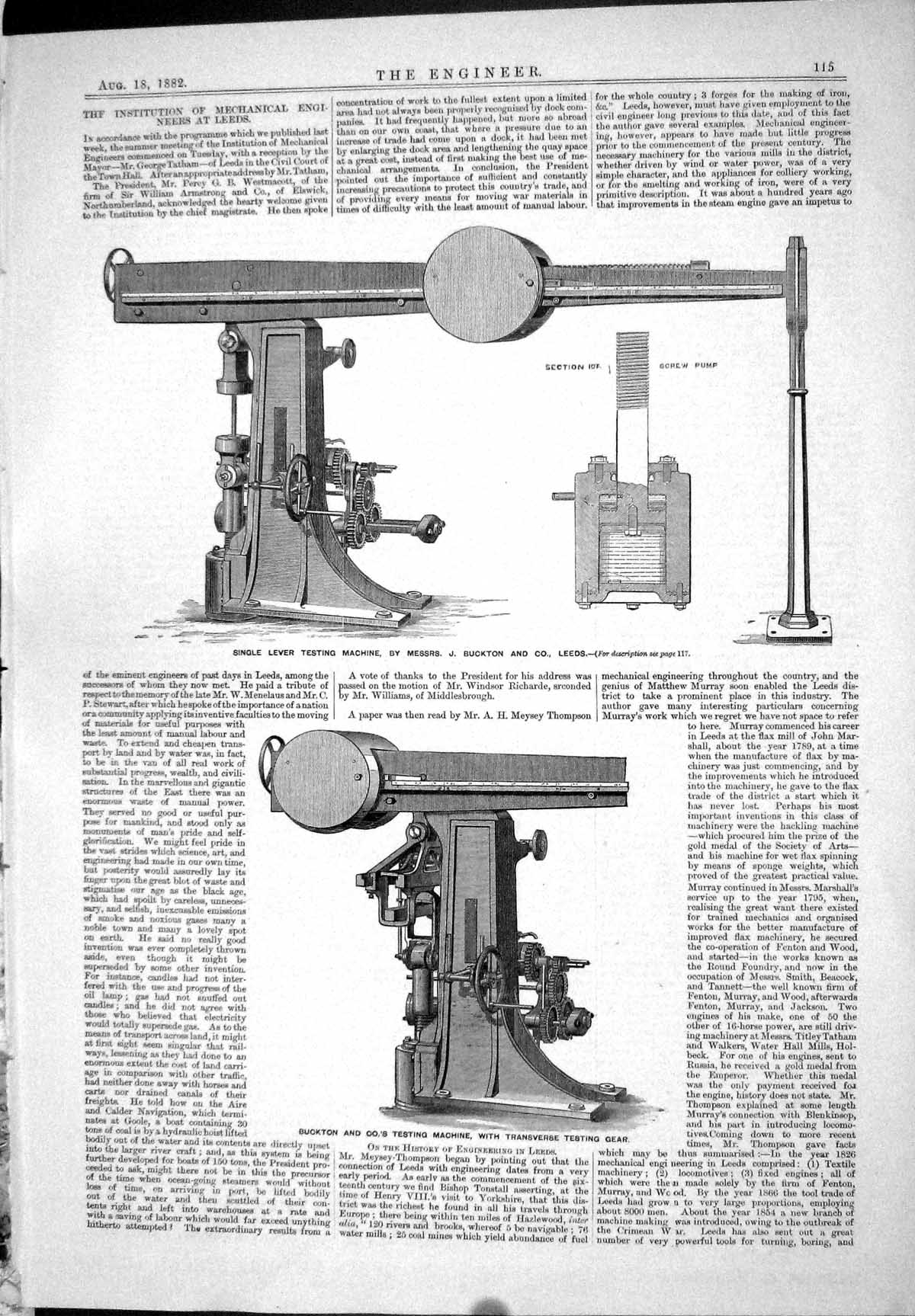 Old 1882 Engineering Lever Transverse Testing Gear Machine Buckton Le Victorian