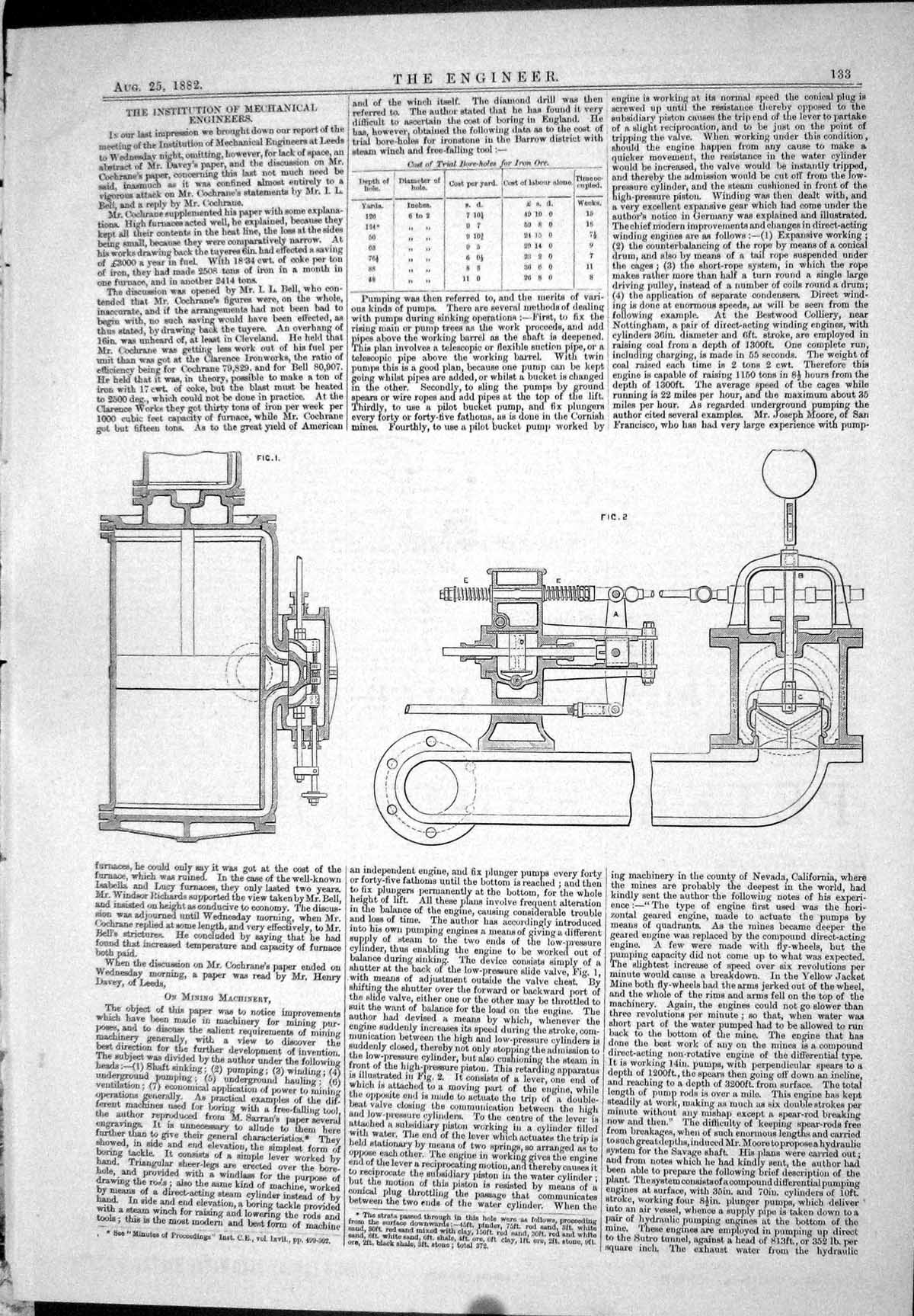 Old Antique Print 1882 Engineering Mining Machinery Engine Plunger Pumps 19th