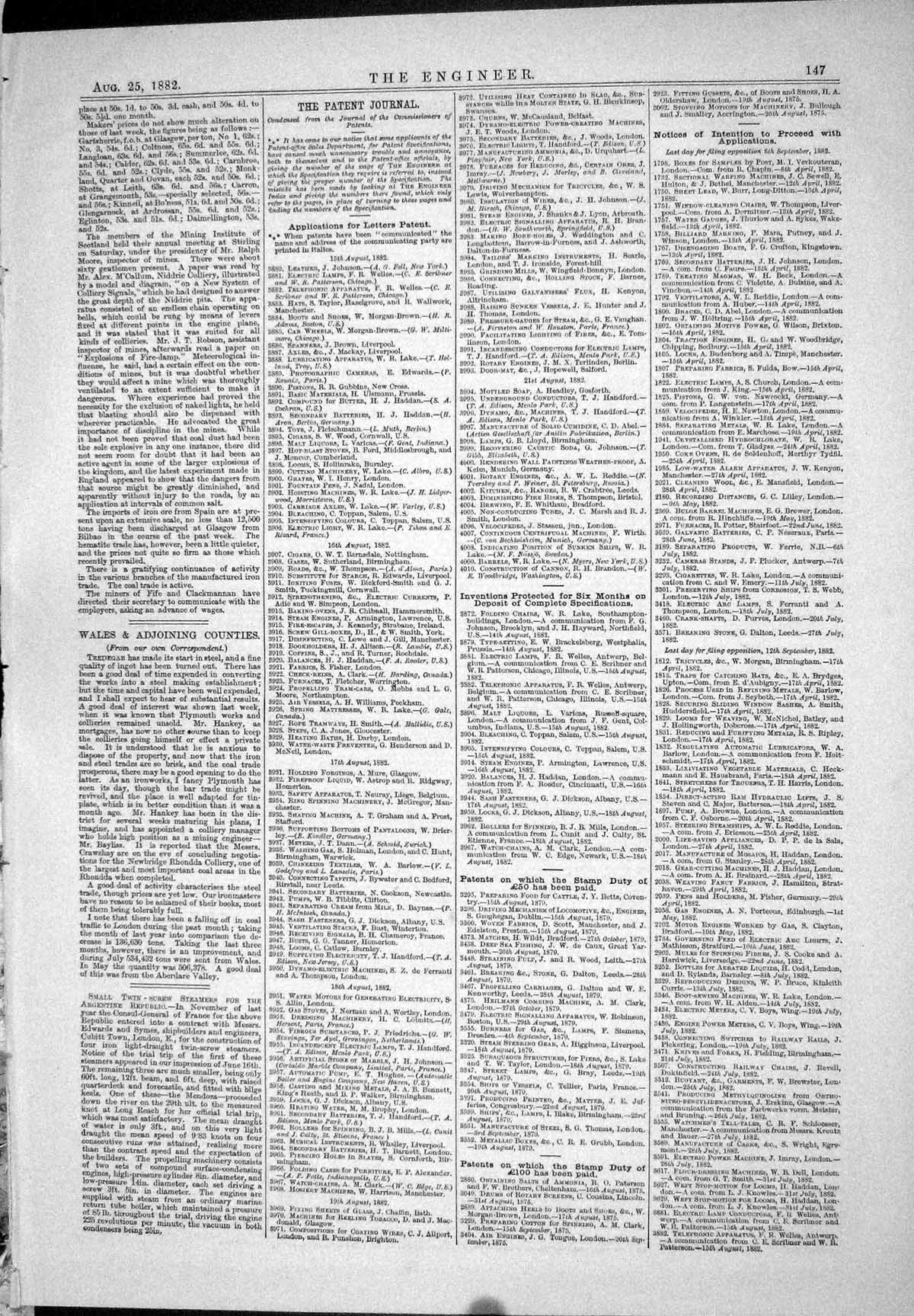 Old 1882 Engineering Patents Railway Train Brakes Wakefield Lake Newt Victorian