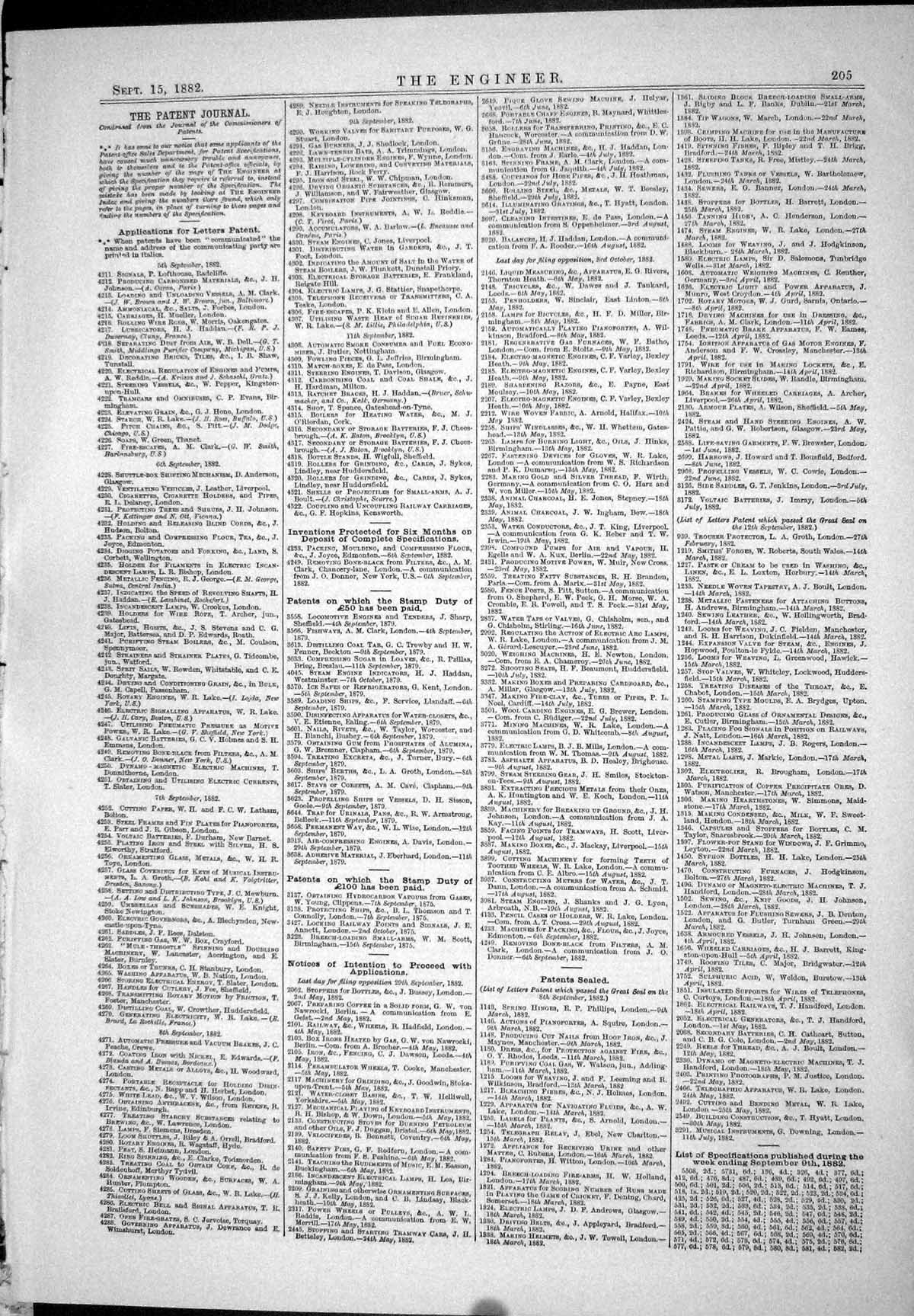 Antique Print 1882 Patents Furnaces Morgan-Brown Gas Engines Johnson Church