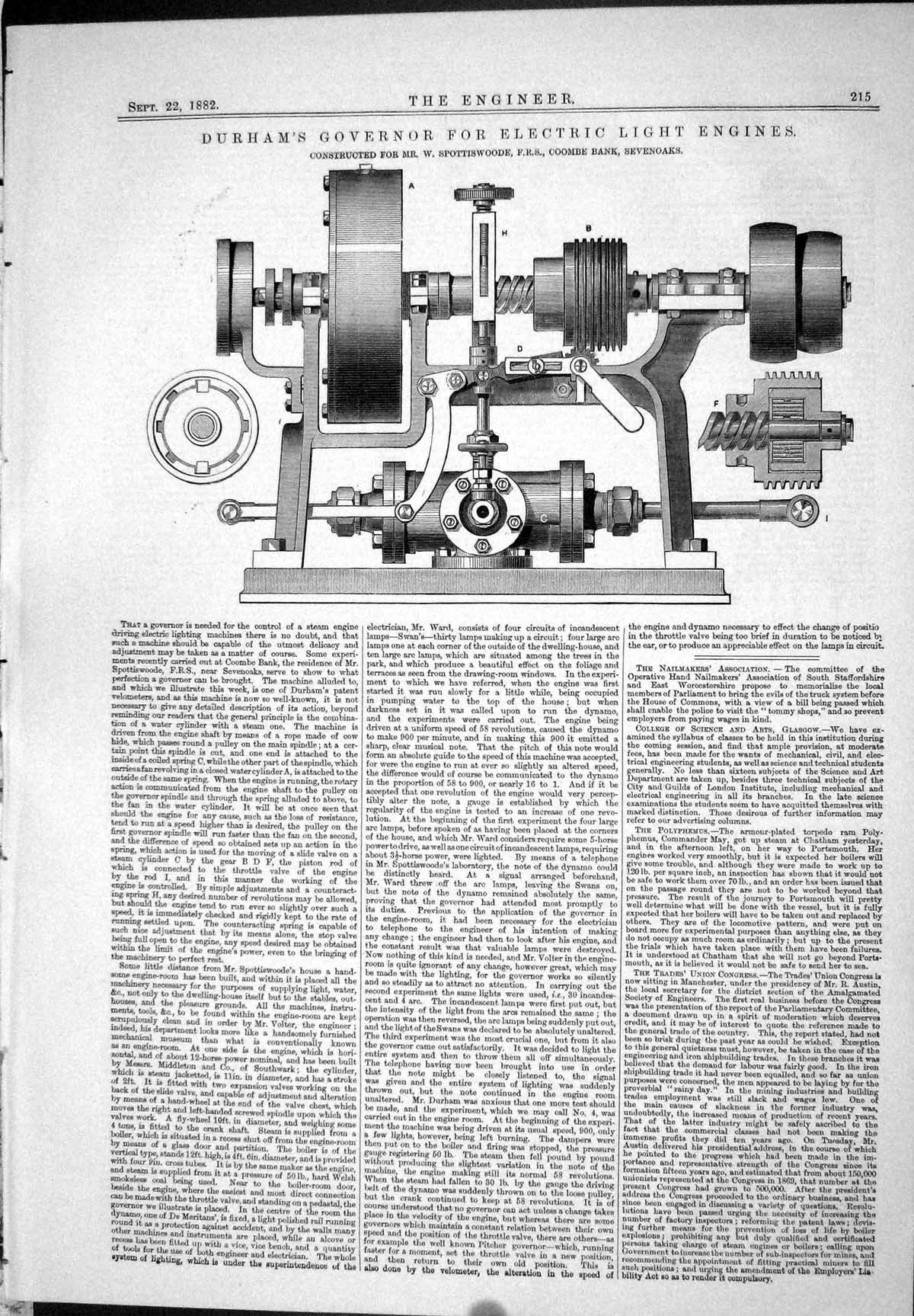 Old 1882 Engineering Durham Governor Electric Light Engines Spottiswo Victorian