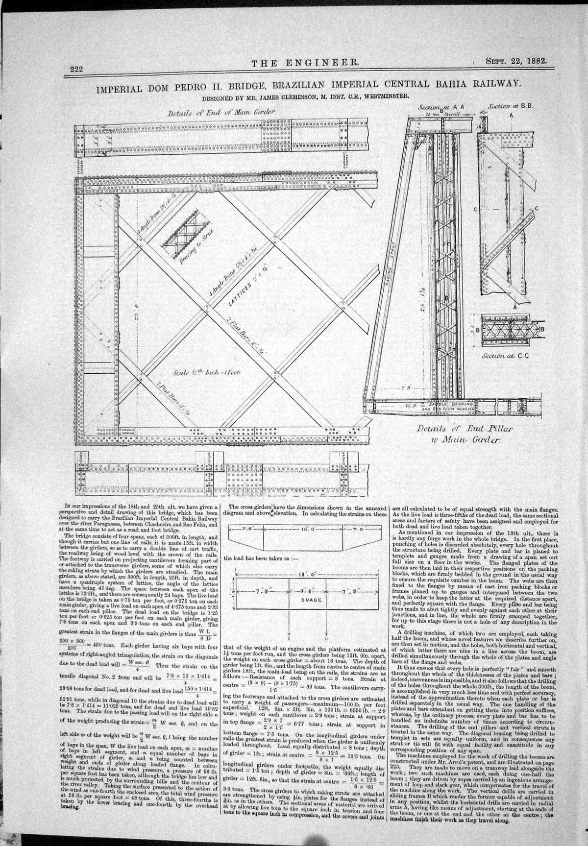 Antique Print 1882 Dom Pedro Bridge Brazilian Bahia Railway James Cleminson