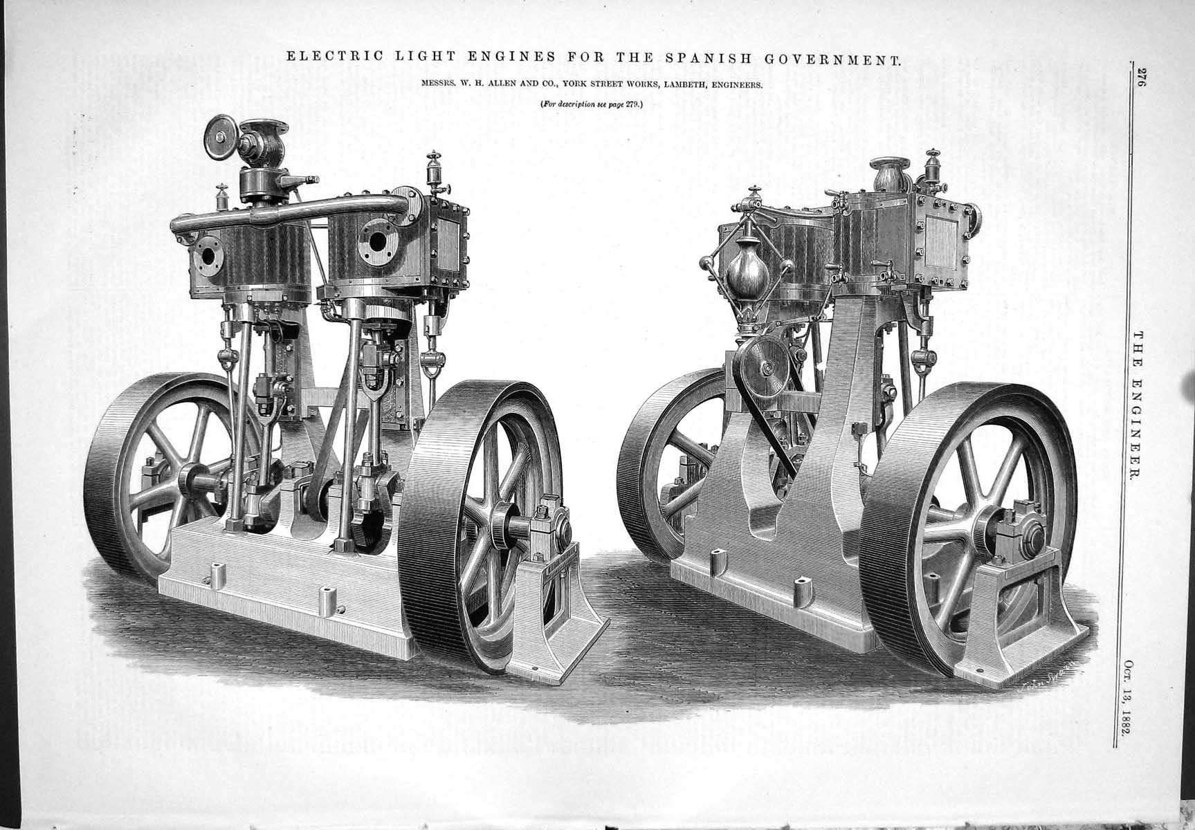 Antique Print 1882 Electric Light Engines Spanish Government Allen Lambeth 19th