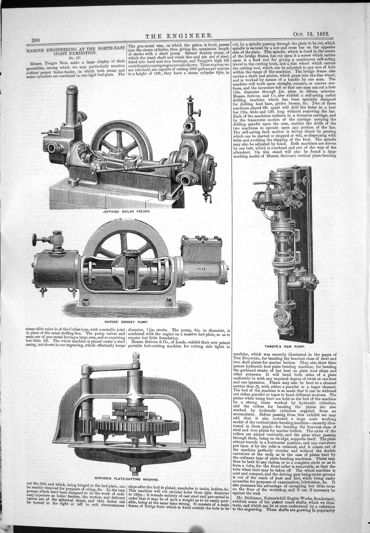 Antique Print 1882 Jeffries Boiler Feeder Barnes Donkey Pump Scriven Tangye