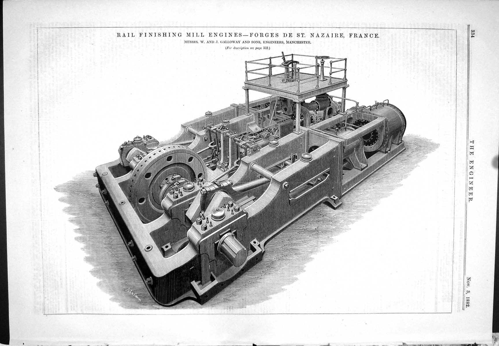 Old Print 1882 Rail Finishing Mill Engines Forges Nazaire France Galloway 19th