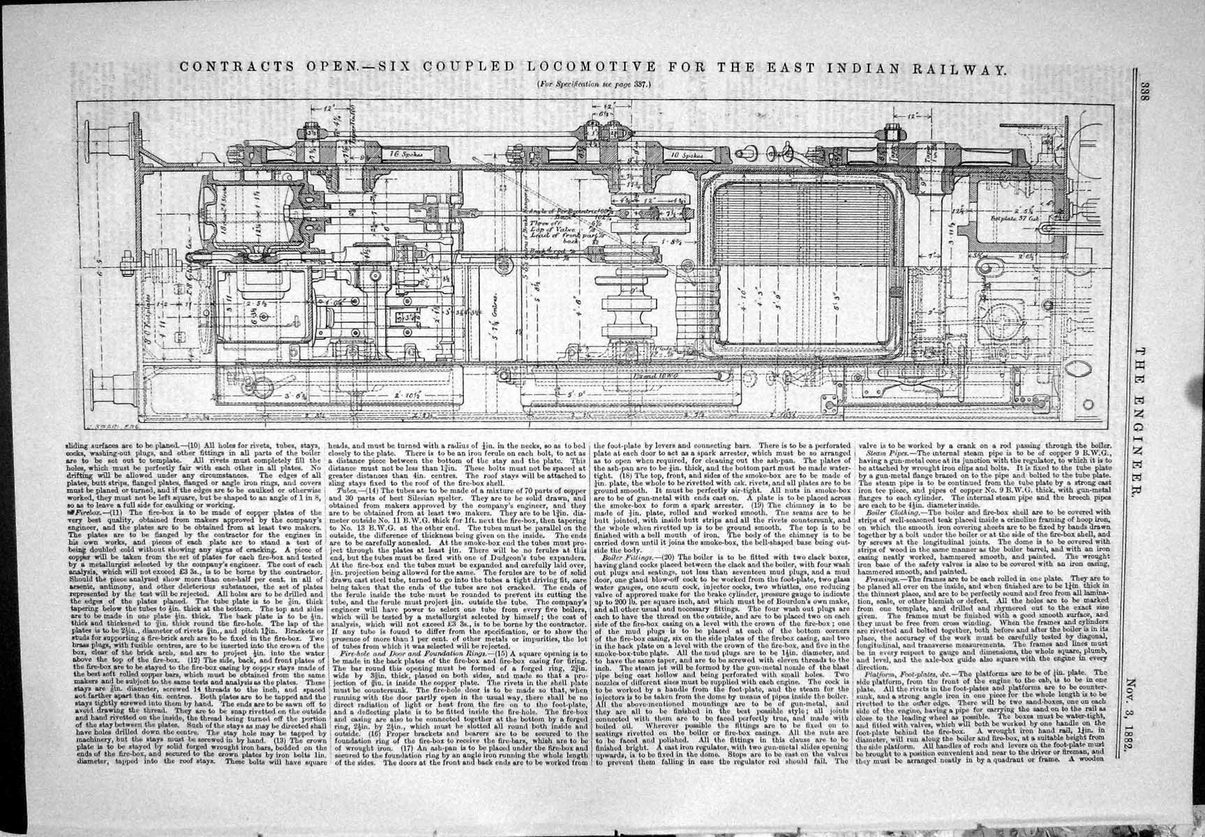 Old 1882 Engineering Contracts Open Six-Coupled Locomotive Indian Rai Victorian