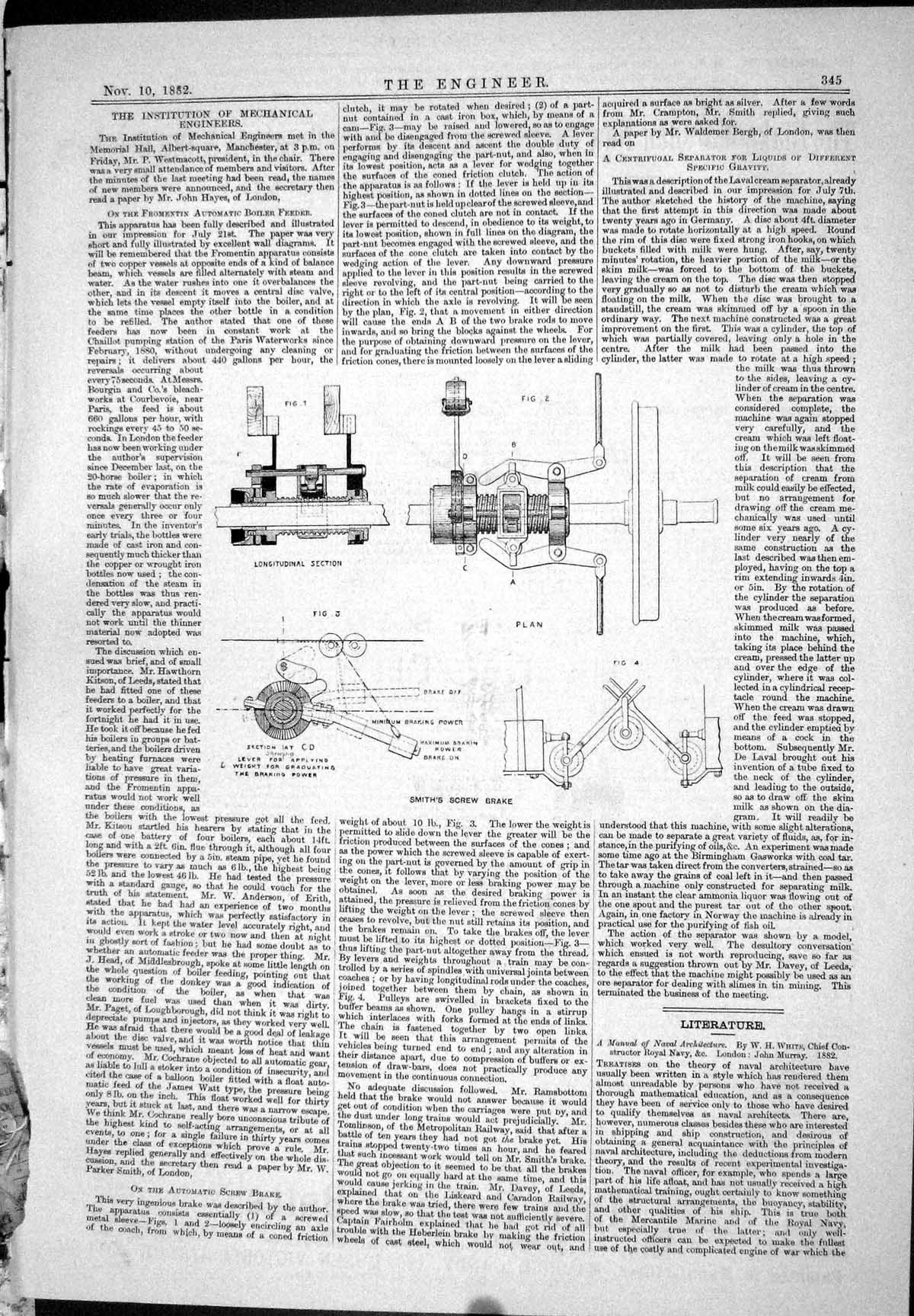 Old Antique Print 1882 Engineering Smith Automatic Screw Brake Apparatus 19th