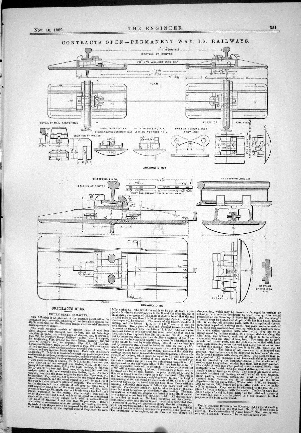 Old 1882 Engineering Contracts Open Permanent Way Indian State Railwa Victorian
