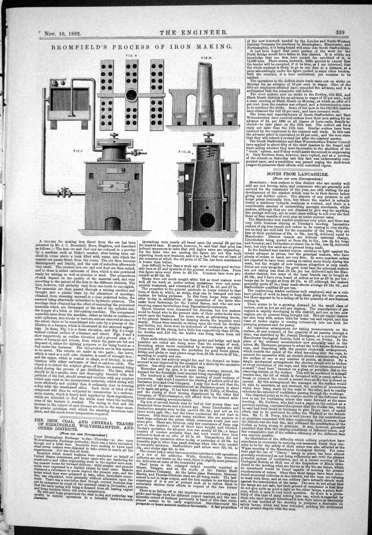 Antique Old Print 1882 Bromfield Process Iron Making Hove Brighton Machinery