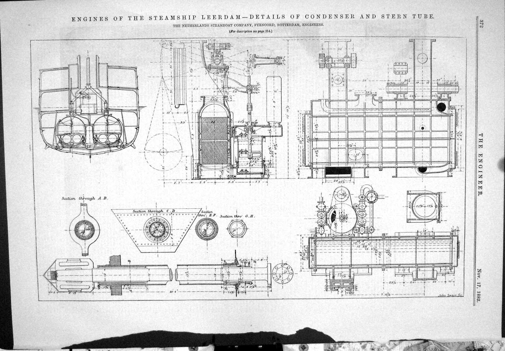 Antique Print 1882 Engines Steamship Leerdam Condenser Stern Tube Fyenoord 19th
