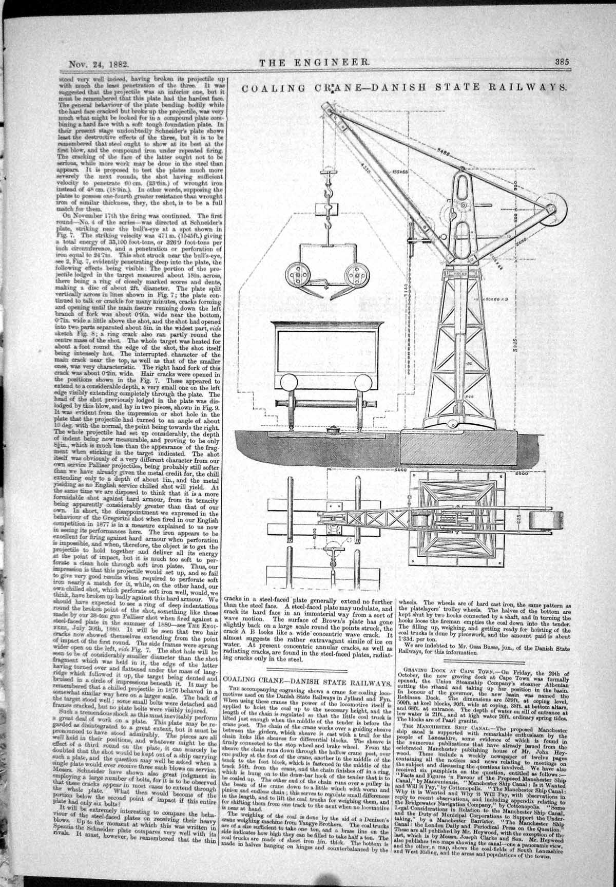 Antique Print 1882 Engineering Coaling Crane Danish State Railways Diagrams