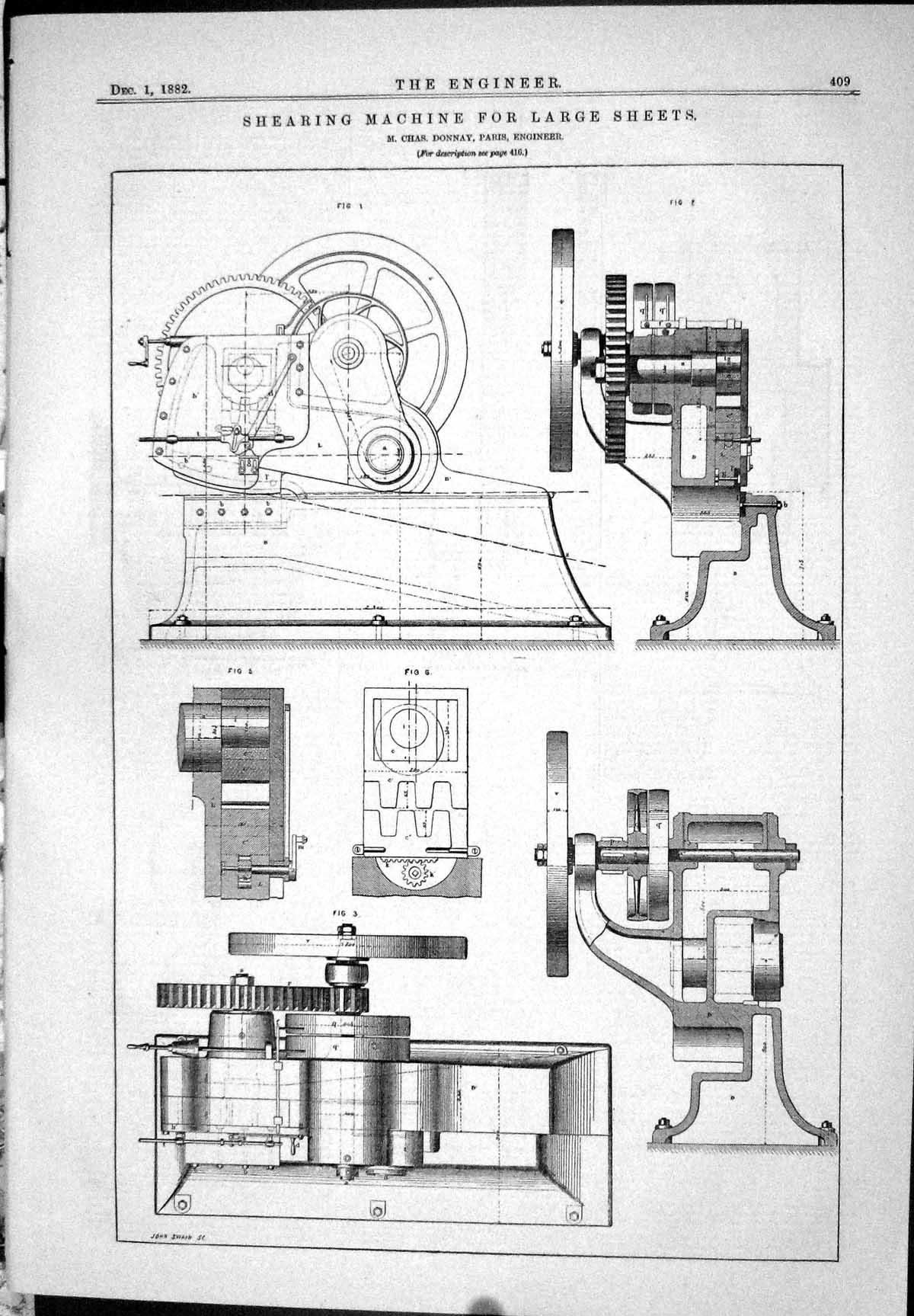 Old 1882 Engineering Shearing Machine Large Sheets Chas. Donnay Paris Victorian