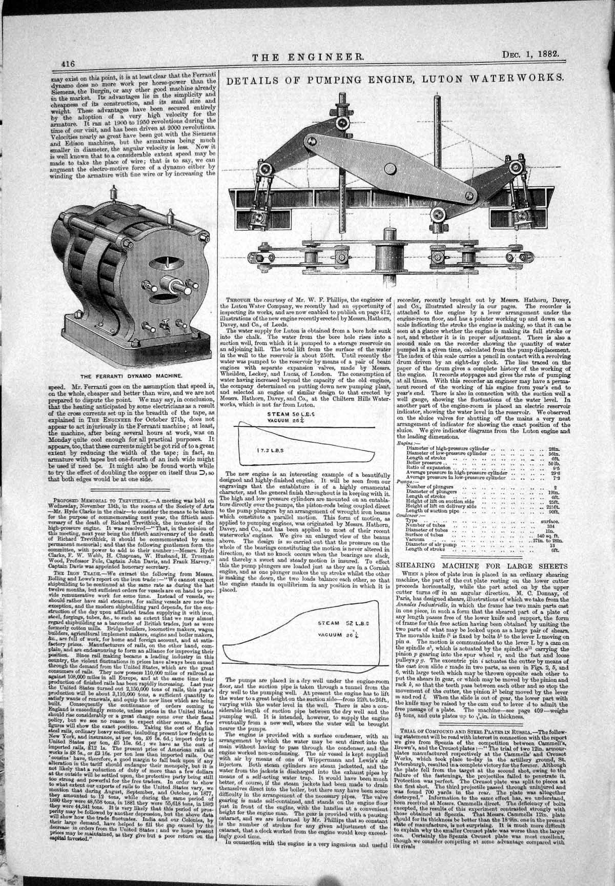 Antique Print 1882 Details Pumping Engine Luton Waterworks Ferranti Dynamo 19th