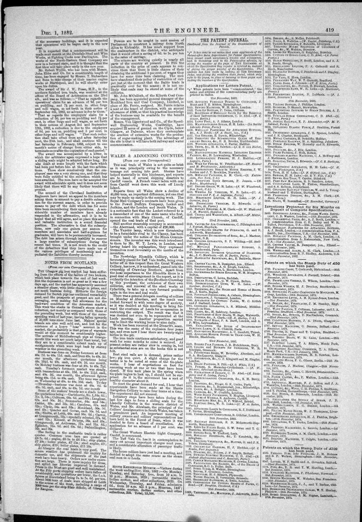 Antique Old Print 1882 Patents Kennedy Johnson Dynamo Electric Shaw Whiteman