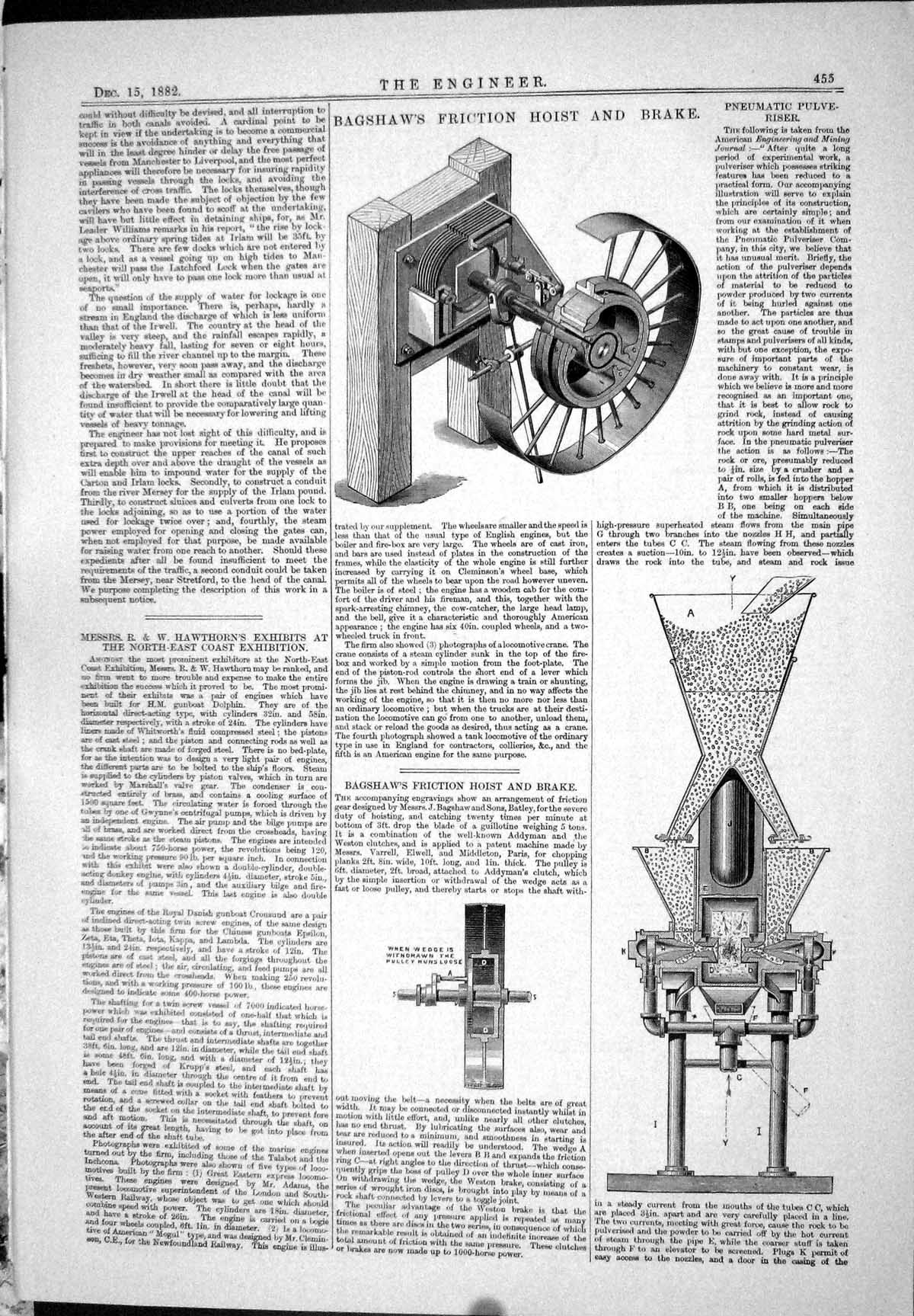 Old 1882 Engineering Bagshaw Friction Hoist Brake Pneumatic Pulve-Ris Victorian
