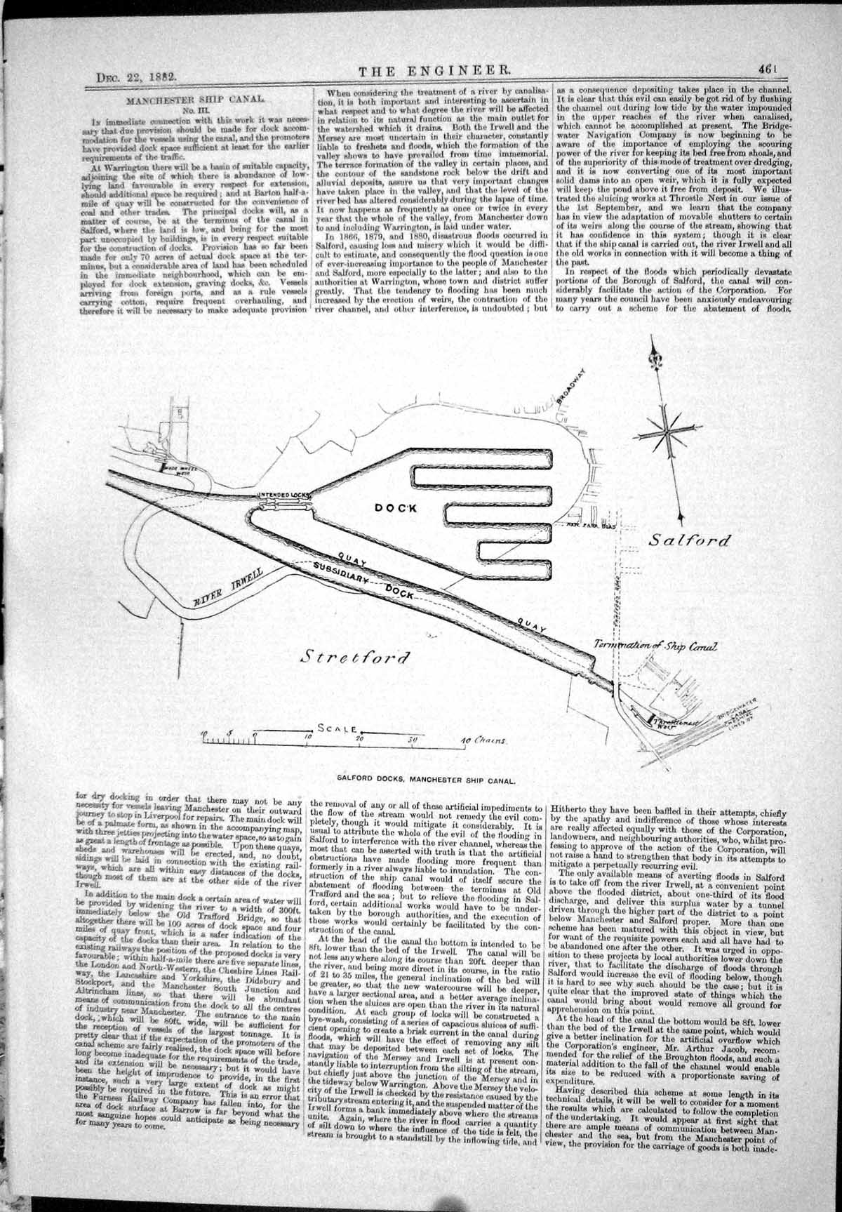 Antique Old Print 1882 Plan Salford Docks Manchester Ship Canal River Irwell