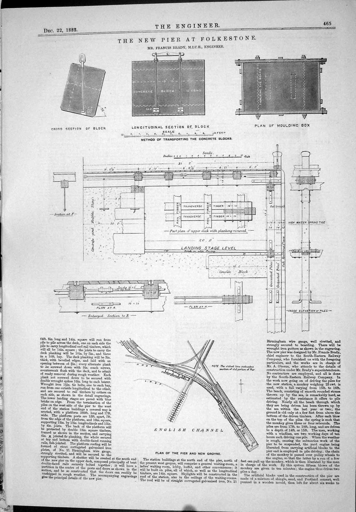 Antique Old Print 1882 Pier Folkestone Francis Brady Groyne Wedge Photometer