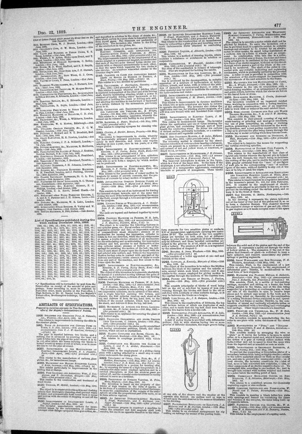 Antique Print 1882 Patents Johnson Lake Mobbs Vaoice Reddie Brown Bickerton