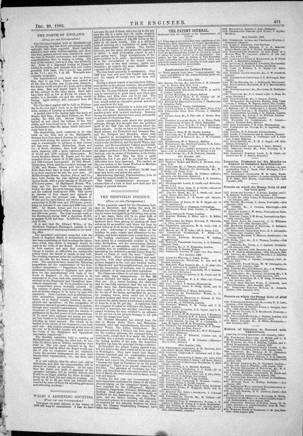 Antique Print 1882 American Patents Ewens Emery Steam Engines Groth Brockie
