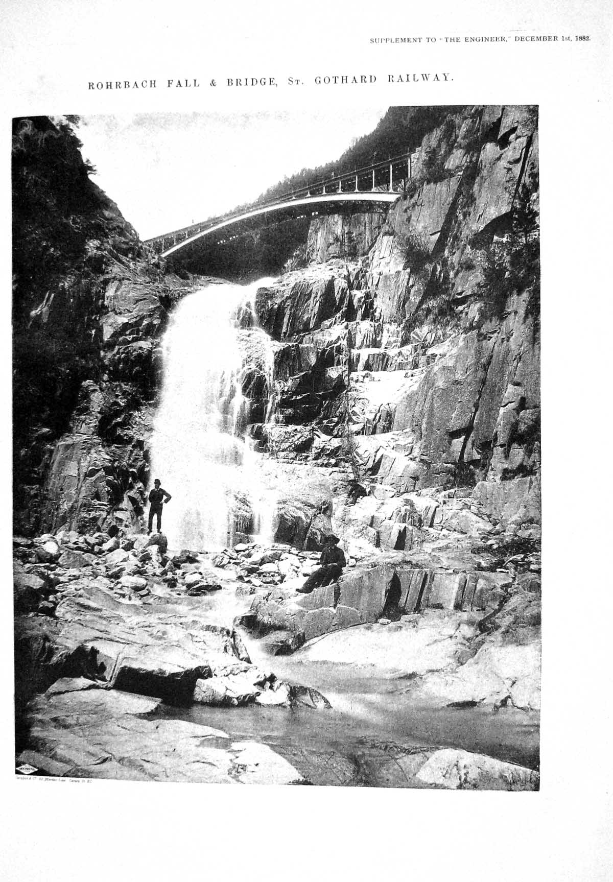 Old 1882 Engineering Photograph Rohrbach Fall Bridge St. Gothard Rail Victorian