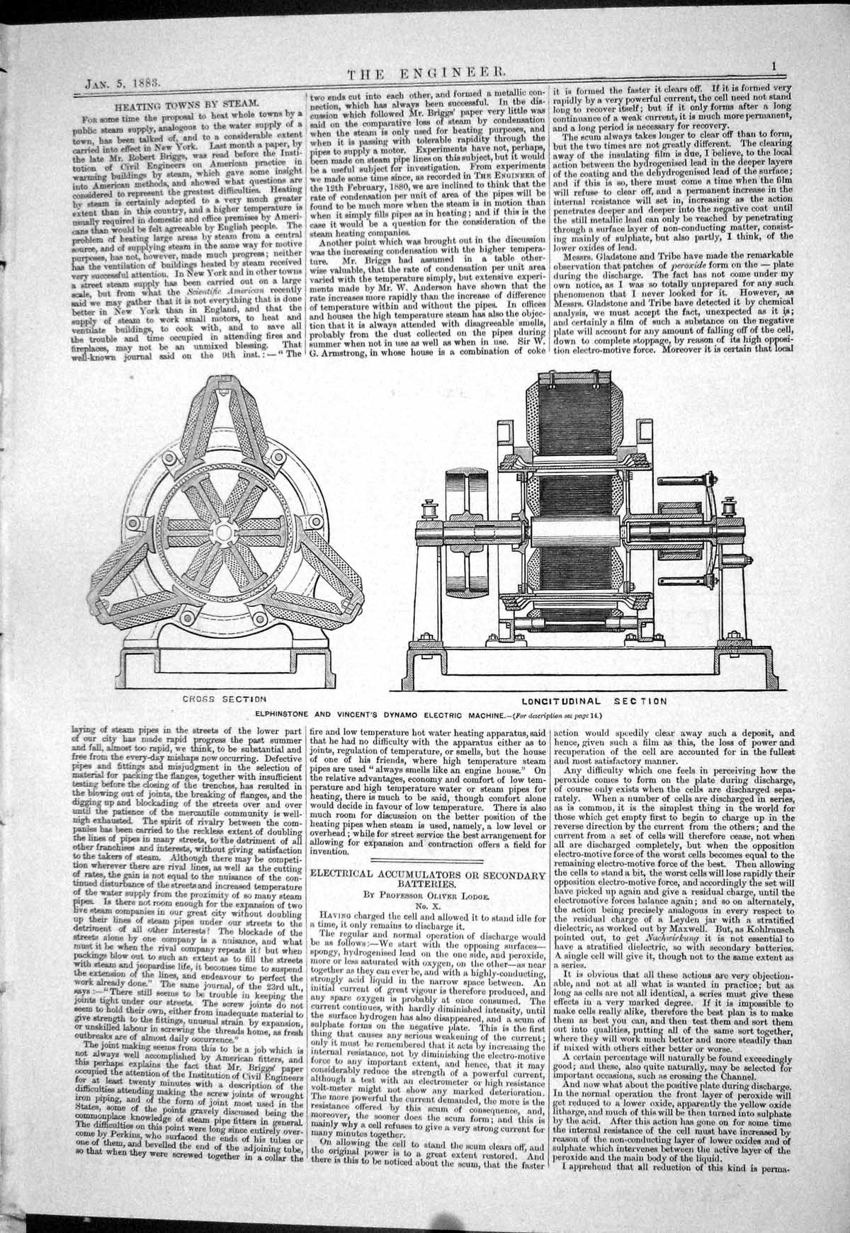 Old 1883 Elphinstone Vincent Dynamo Electric Machinery Cross Section Victorian